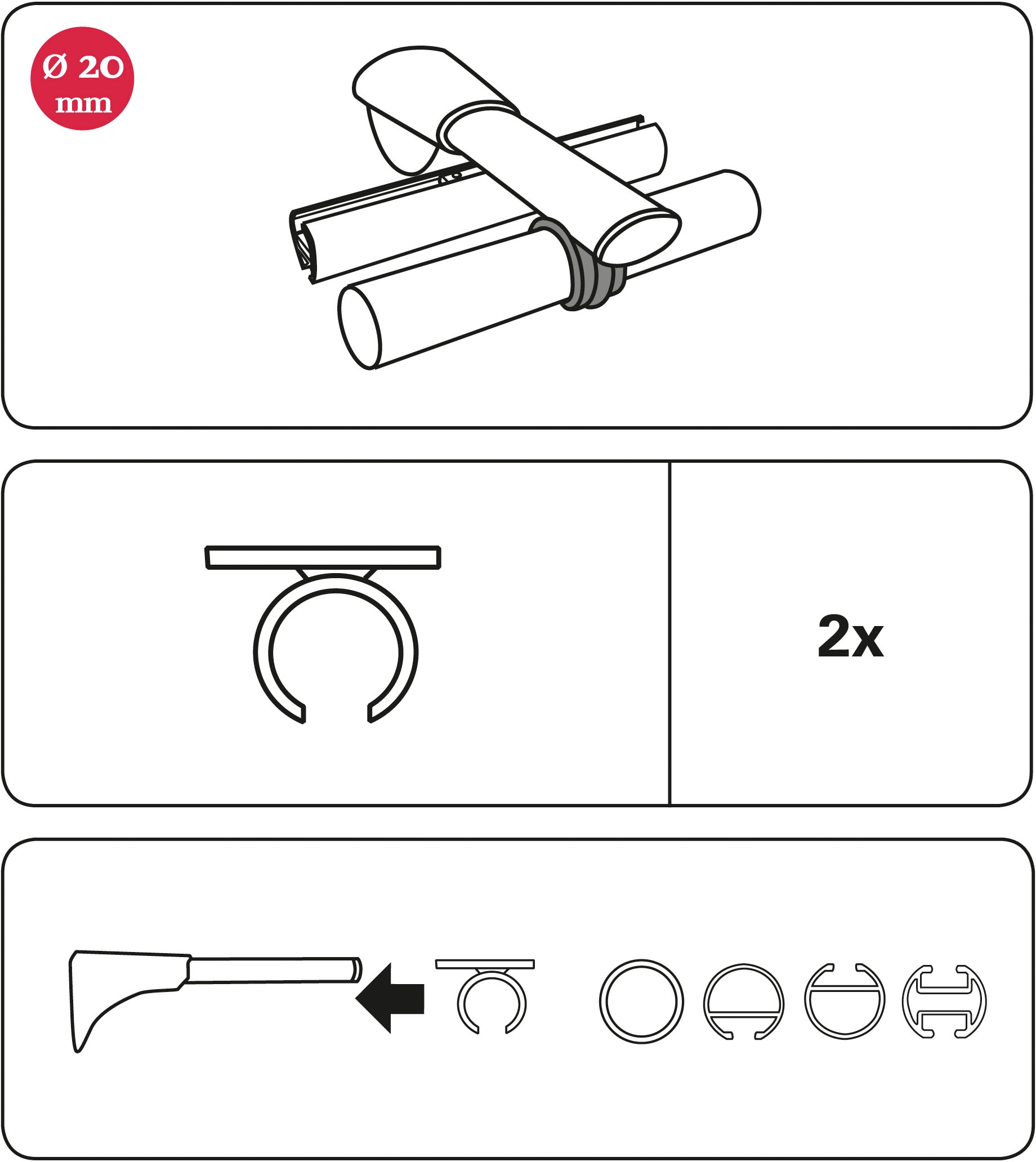 GARDINIA Verbinder »Ring-Adapter für Universalträger« Serie Einzelprogramm Chicago Ø 20 mm