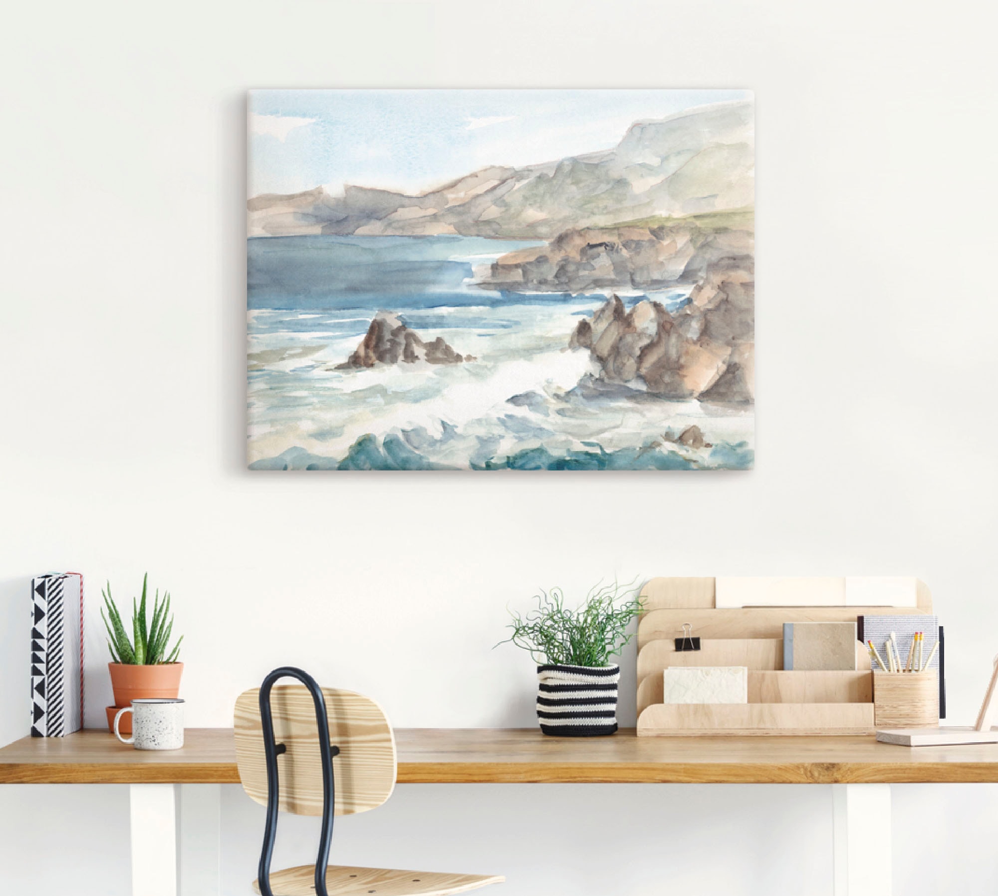 Artland Leinwandbild »Wasserfarben Küste II«, Küste, (1 St.), auf Keilrahmen gespannt