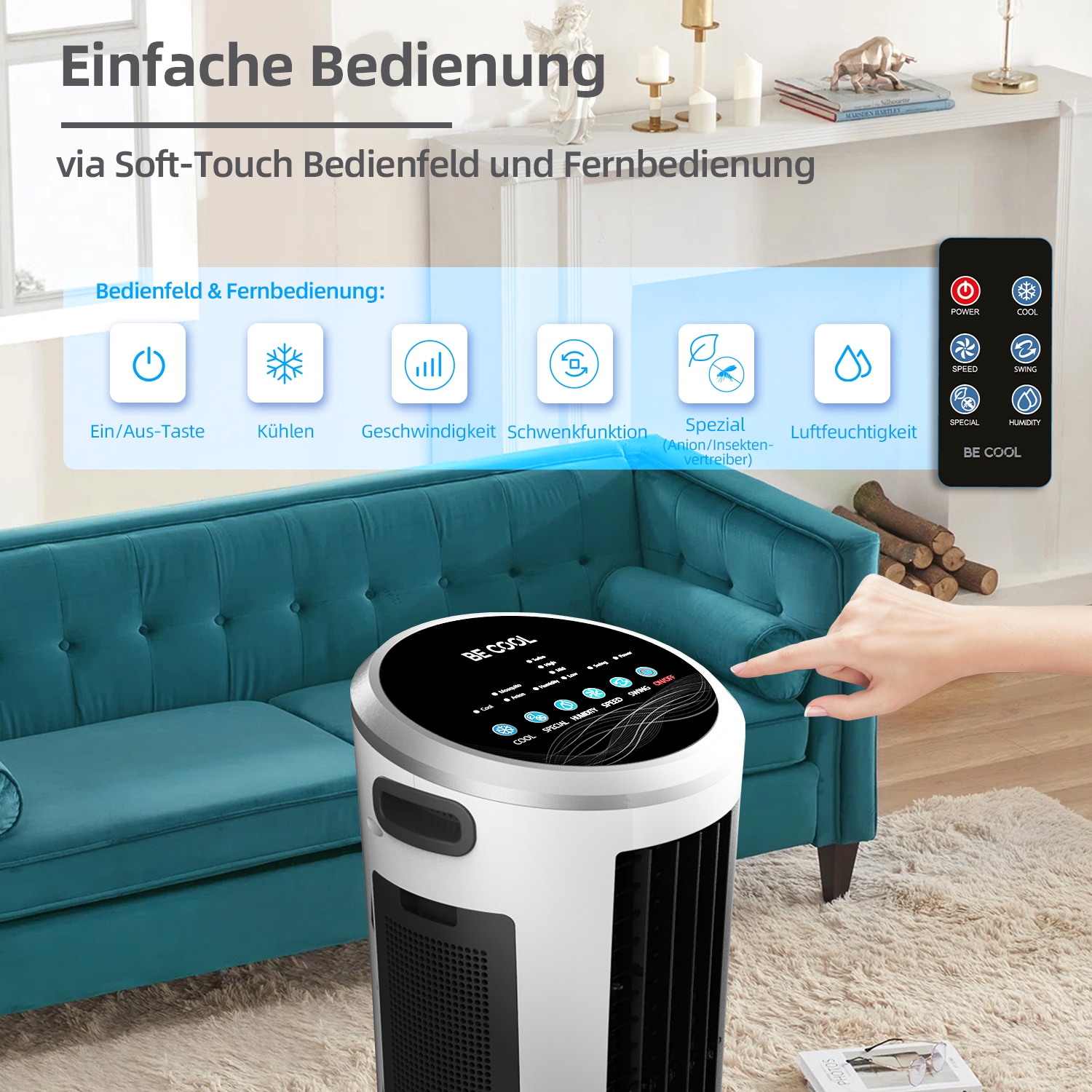 be cool Ventilatorkombigerät »Luftkühler mit Mückenabwehr 18l BC18AC2301IKF weiß/grau«, Mückenabwehr, Luftfeuchtigkeitskontrolle, Fernbedienung