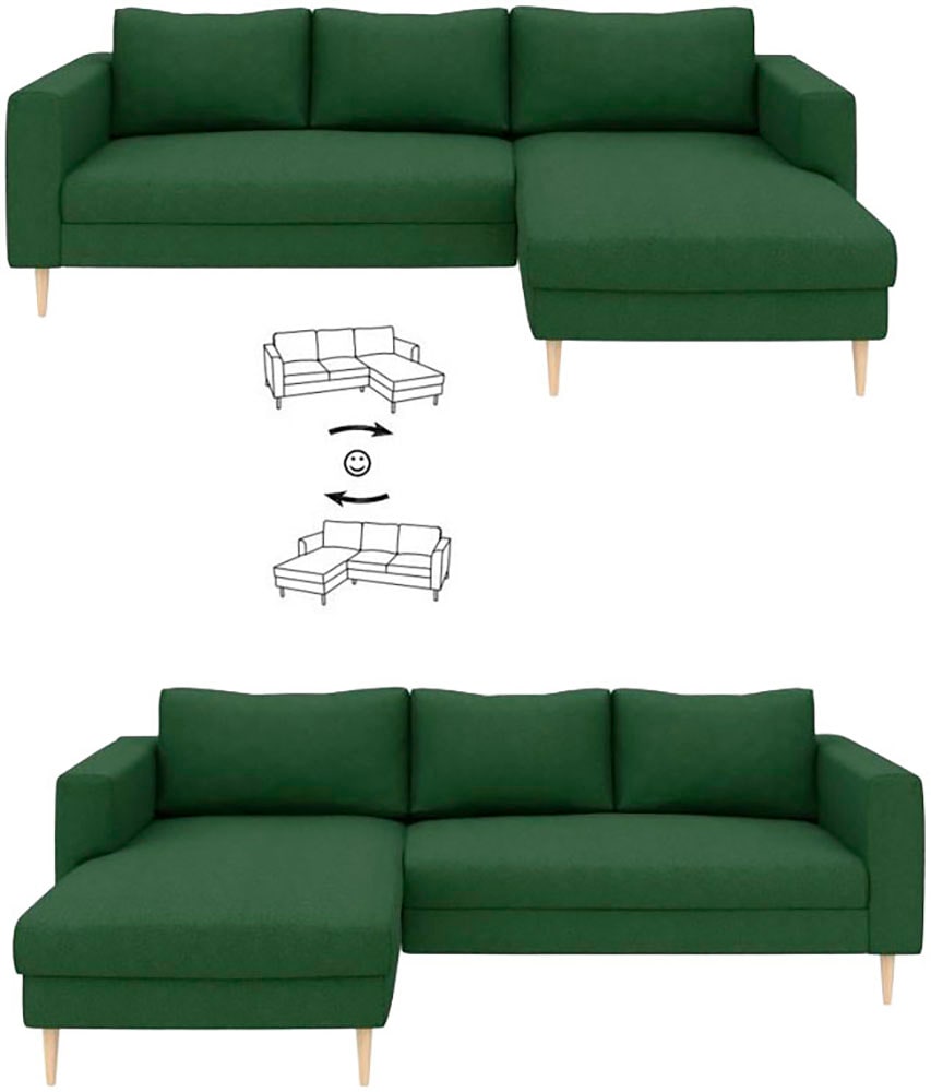 TRENDMANUFAKTUR Ecksofa »Amazing, wahlw. mit Schlaffunktion & Bettkasten, Fuß Buche lackiert« Recamiere beidseitig montierbar, L-Form,in Cord o. Struktur, B: 232 cm