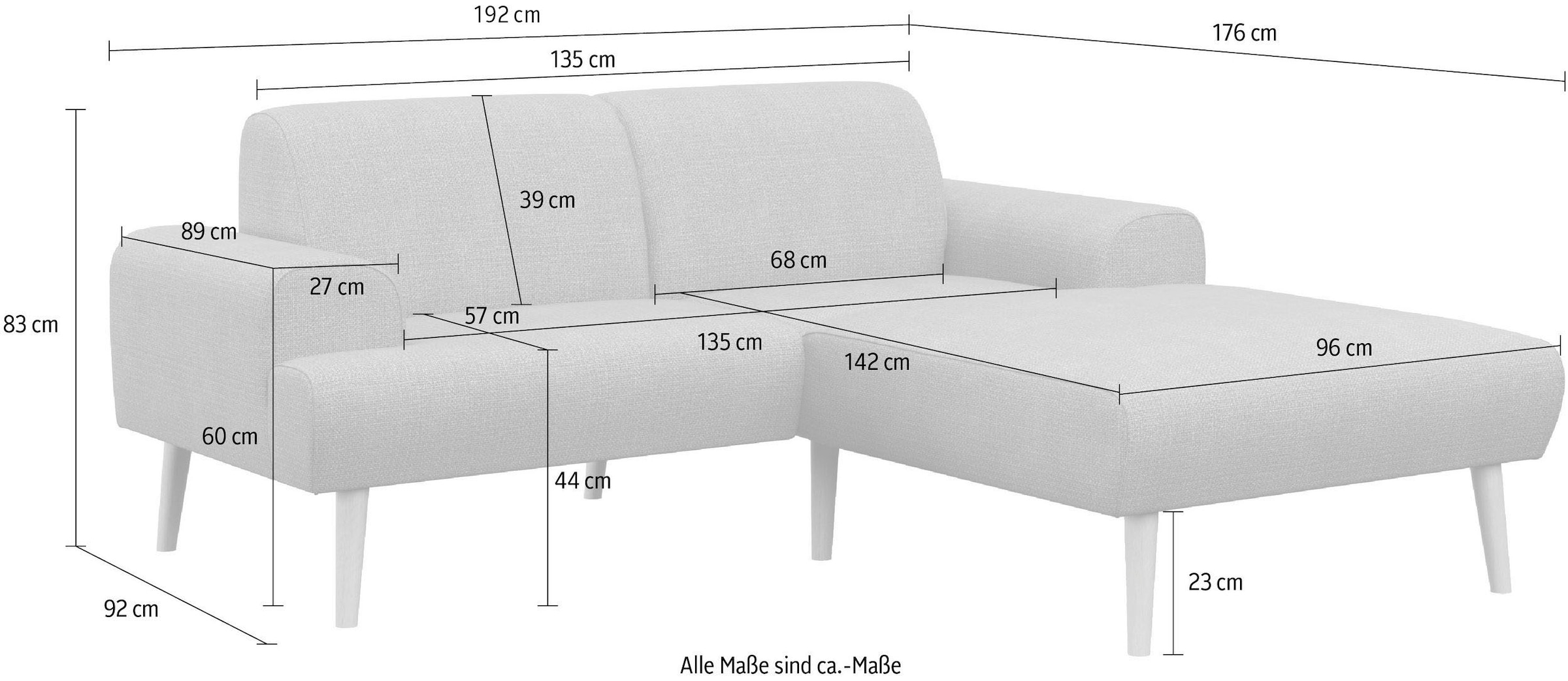 andas Ecksofa »Swift L-Form«, Federkern-Polsterung, B/T/H: 192/83/176 cm