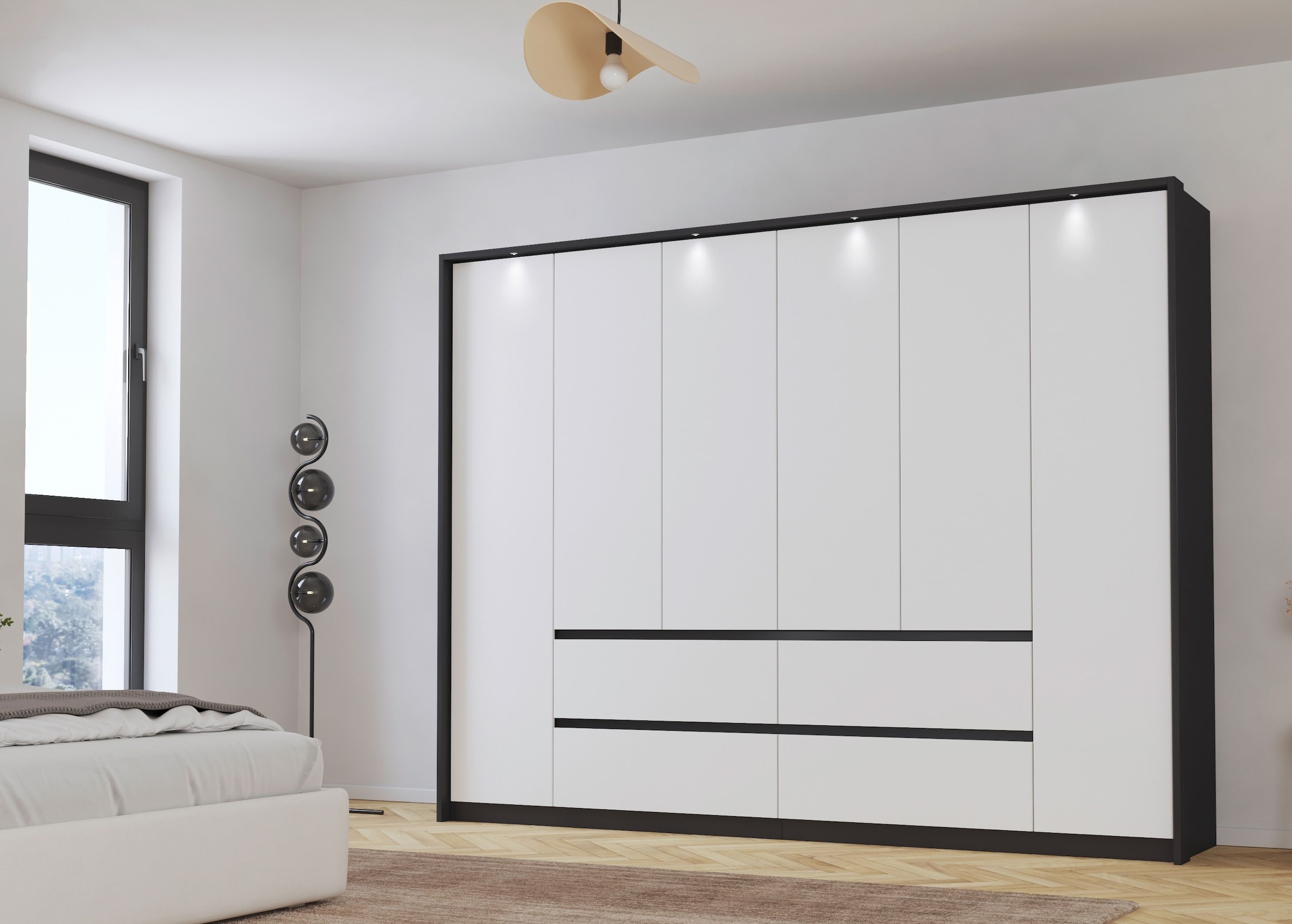 rauch Drehtürenschrank »Mainz mit Passepartout« optional mit Beleuchtung, Außentüren mit Push-to-Open Funktion