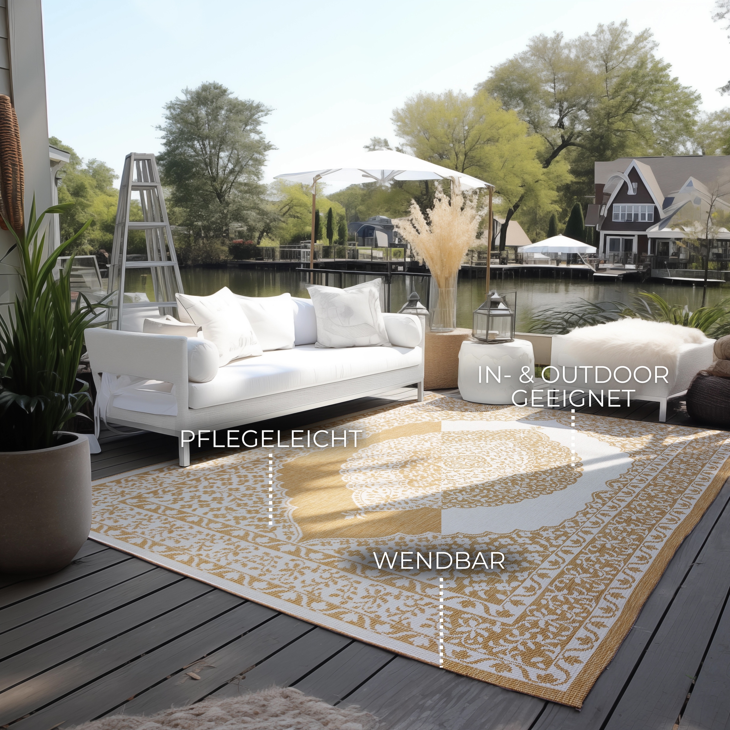 ELLE DECORATION Teppich »Meekly, In- und Outdoor«, rechteckig, 5 mm Höhe, Flachgewebe, In-& Outdoor, Modern, Wendeteppich, Balkon, Wohnzimmer