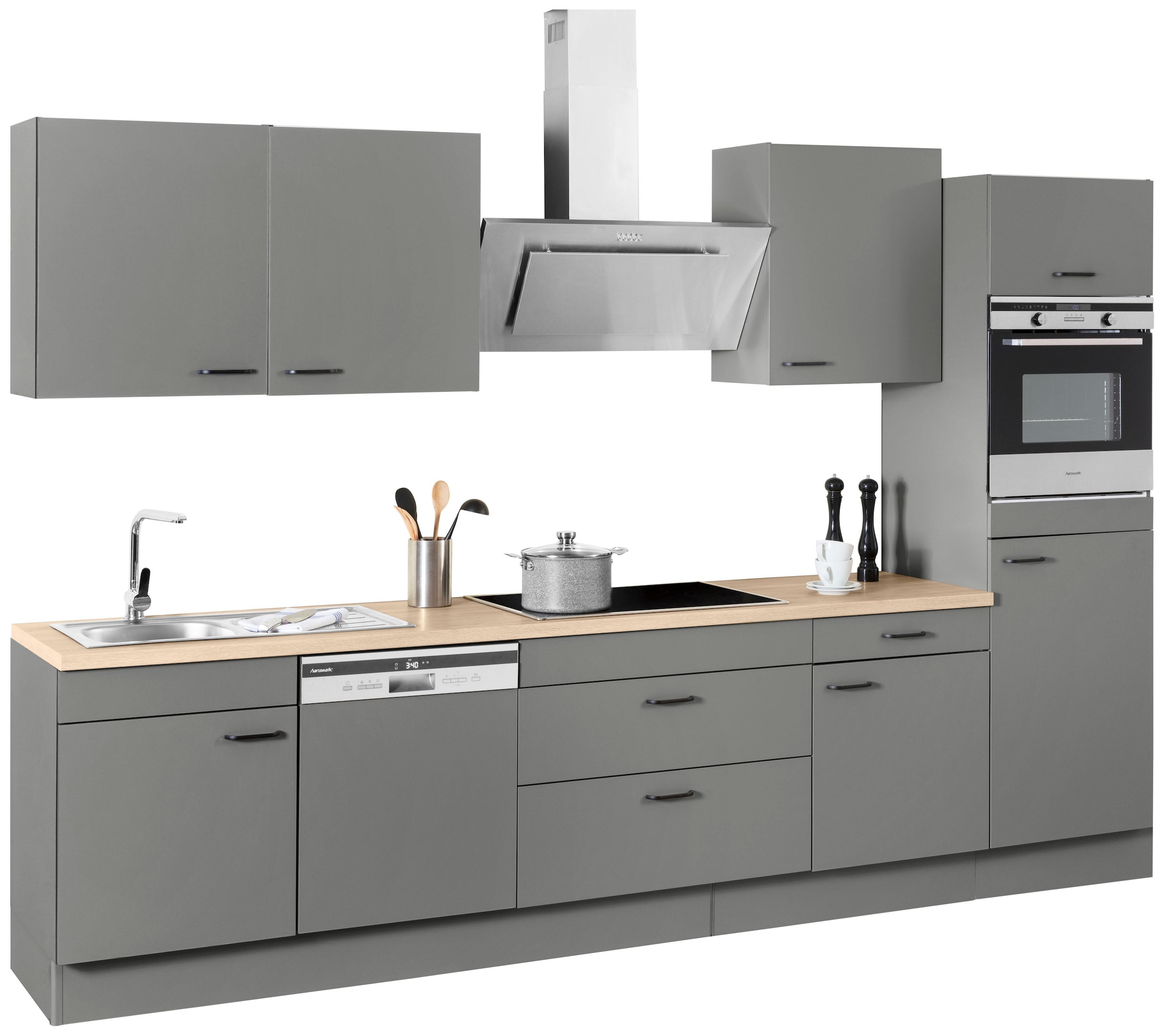 OPTIFIT Küchenzeile »Elga«, Premium-Küche, Soft-Close-Funktion, großen Vollauszügen, Breite 330 cm