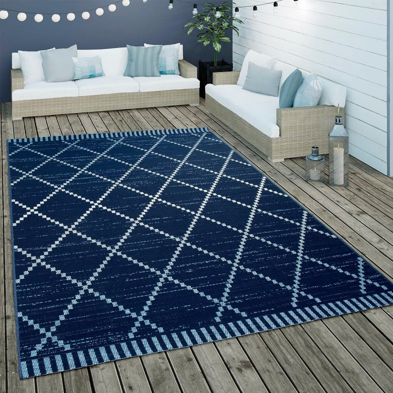 Paco Home Teppich »Kortrijk 742«, rechteckig, 4 mm Höhe, Flachgewebe, Rauten Design, In- und Outdoor geeignet, Wohnzimmer