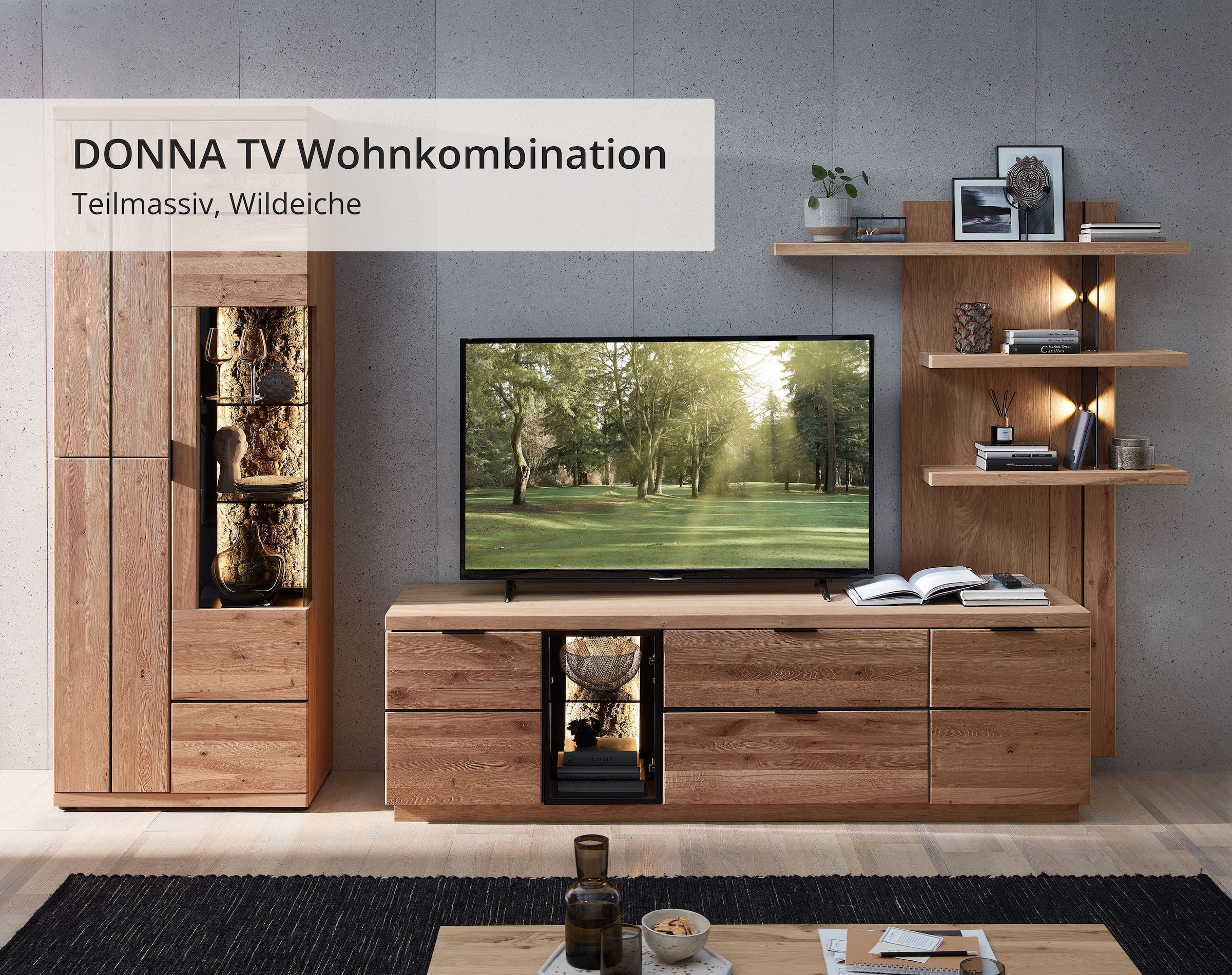 Wohnconcept Wohnwand »Donna Wohnwand, 290x207x50 (BxHxT) Echtkork Absetzung« 3 Stk. tlg.
