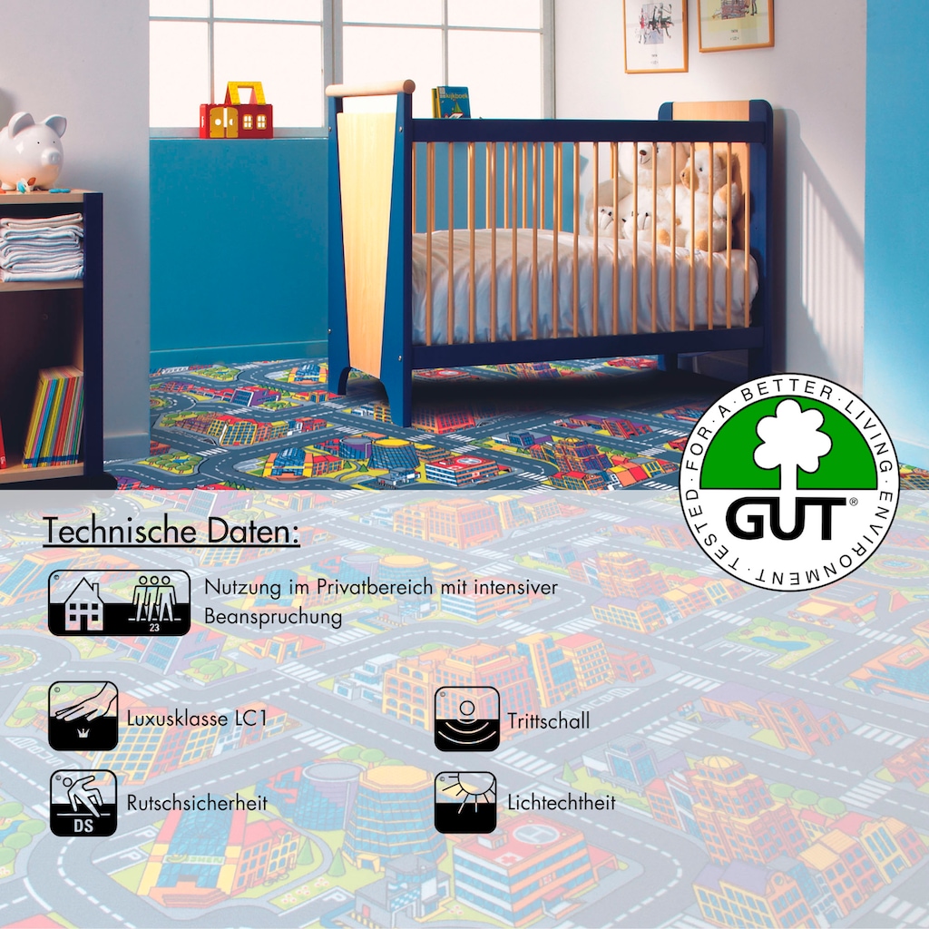 Andiamo Teppichboden »City«, rechteckig, Spielteppich, Straßenteppich, Breite 200 cm oder 400 cm, Kinderzimmer