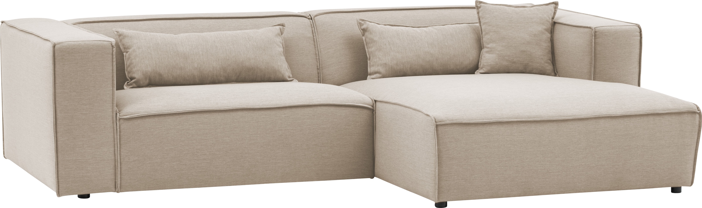 LeGer Home by Lena Gercke Ecksofa »PIARA mit Kedernaht in Cord oder Leinenoptik, moderne Couch in L-Form«, wahlweise Ottomane rechts/links, schwarze Füße, bequemer Sitzkomfort