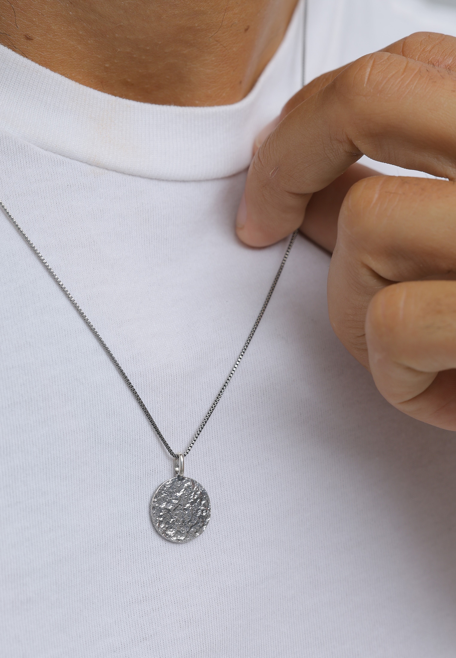 Kuzzoi Kette mit Anhänger »Halskette Herren Basic Coin Plättchen gehämmert 925 Silber«