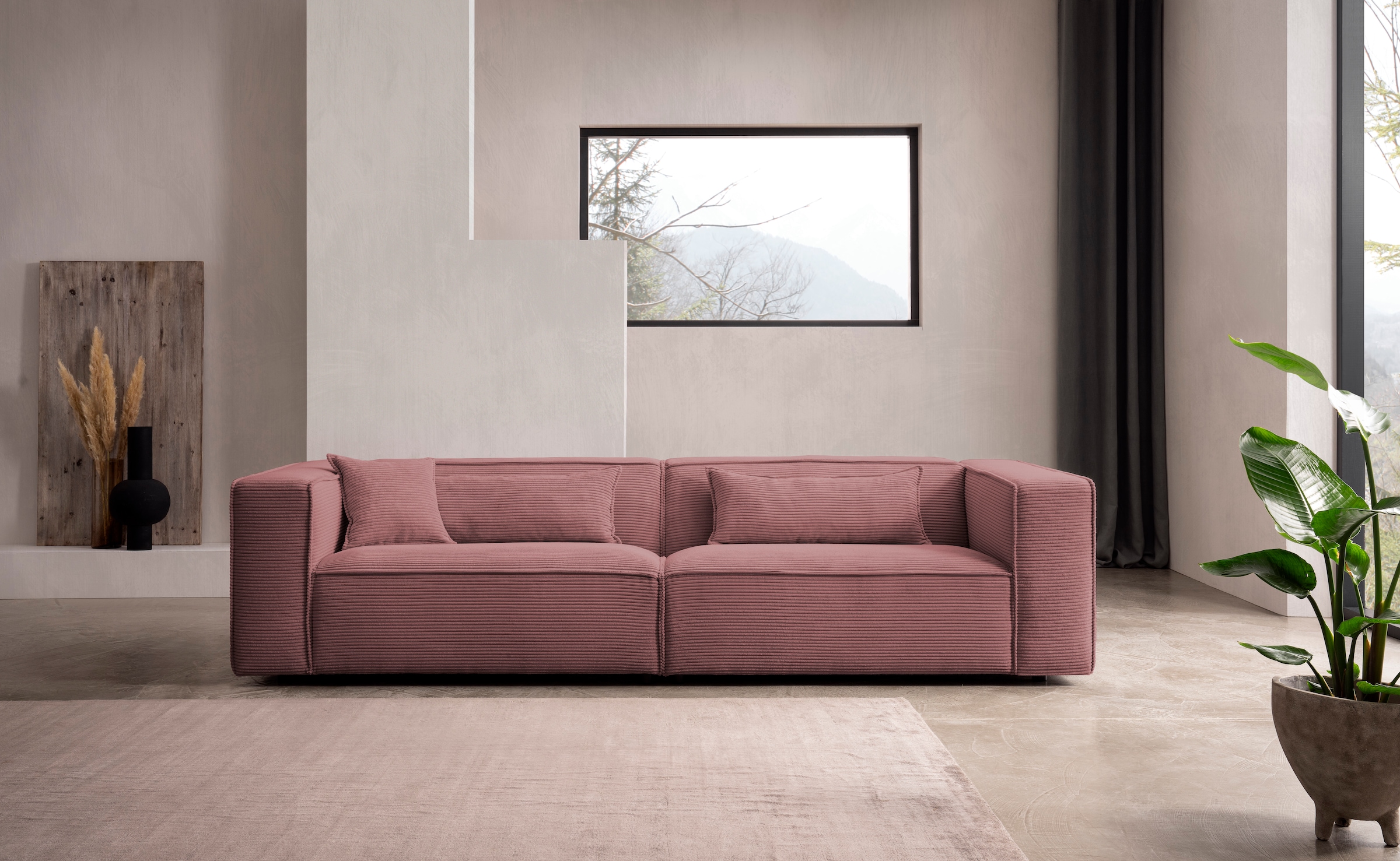 LeGer Home by Lena Gercke 3-Sitzer »PIARA, Couch mit Kedernaht, Sofa in Cord oder Leinenoptik«, schwarze Füße, bequemer Sitzkomfort