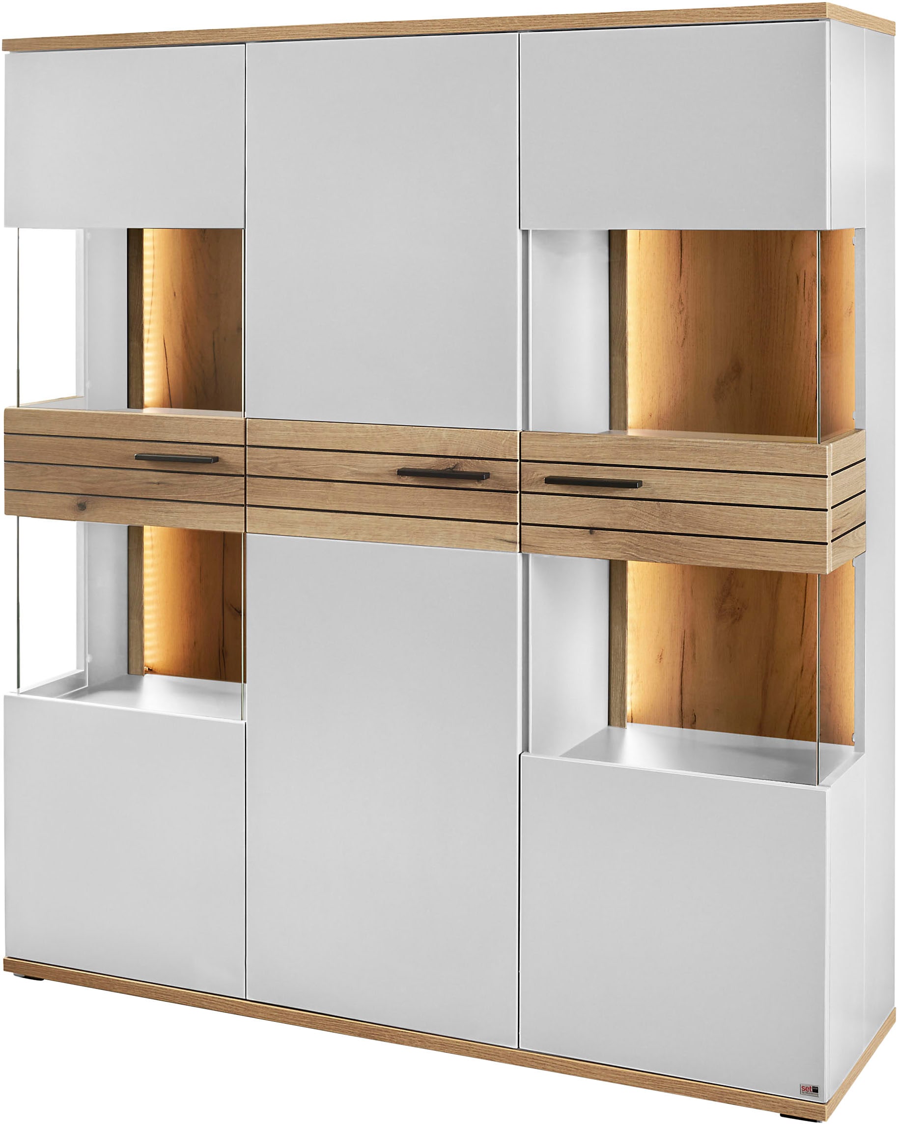 set one by Musterring Vitrine »Quincy« 1 Stk. tlg. Mit 4 Glasausschnitten und LED, in 2 Farben erhältlich, 134,8 cm