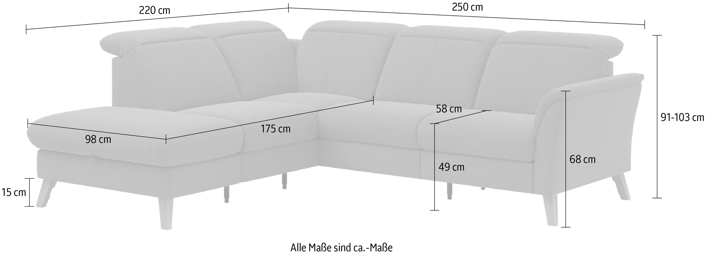 sit&more Ecksofa »Romero L-Form« wahlweise mit oder ohne TV-Funktion, Bettfunktion, Bettkasten