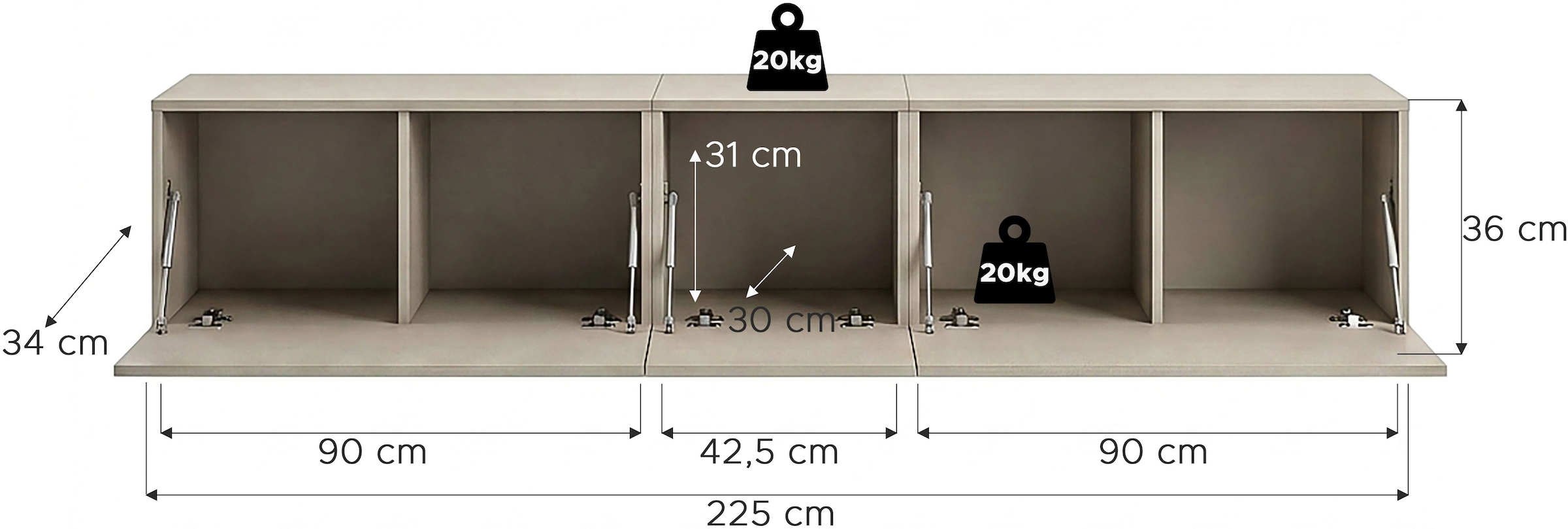 OTTO home Lowboard »SPIAGGIA, 3-teiliges Set, Breite 225cm, stehend & hängend montierbar« TV-Möbel, TV-Schrank, TV-Lowboard, Mediaboard