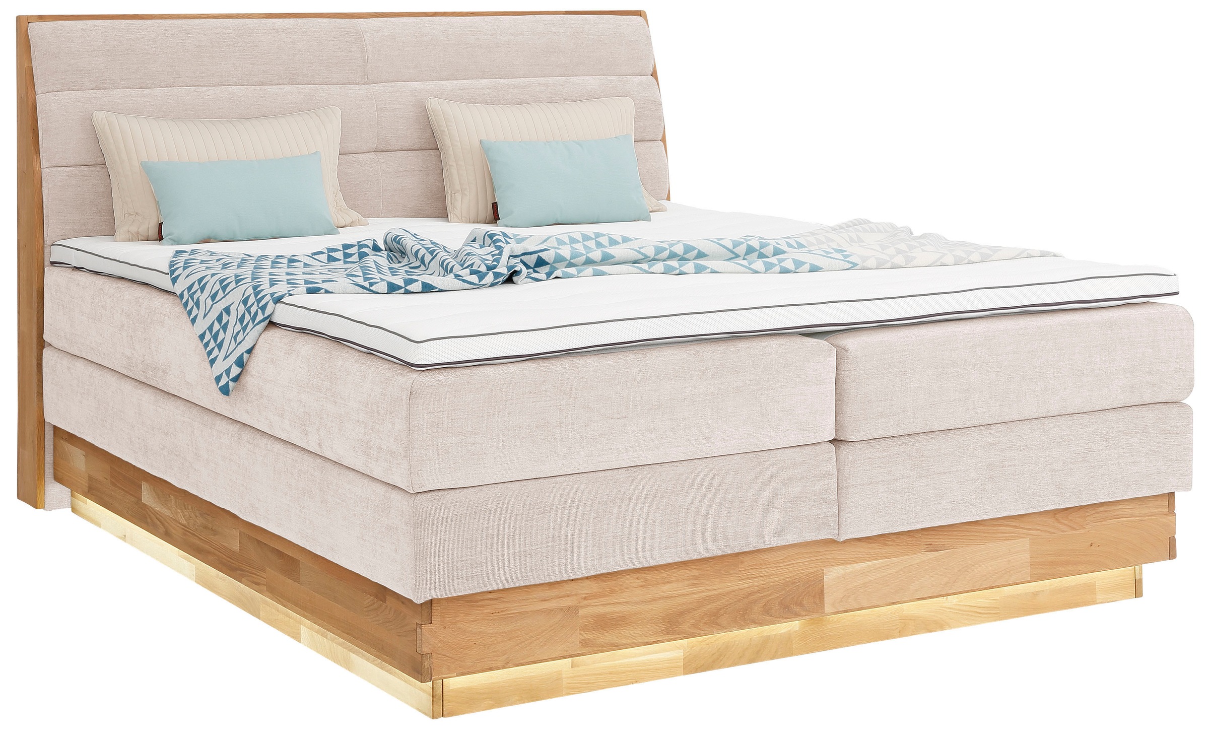 OTTO products Boxspringbett, LED-Beleuchtung, mit zertifizierten, recycelten Bezugsstoffen