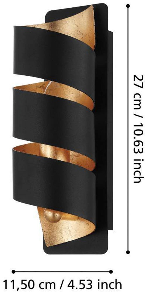 EGLO Wandleuchte »ELIZONDO Wandlampe, schwarz-gold, Metall, exkl. Leuchtmittel E14«, 1 flammig, Leuchtmittel E14 | ohne Leuchtmittel, Flurlampe, Wohnzimmerlampe, Industrial, spiralförmig, 8x27x11,5cm