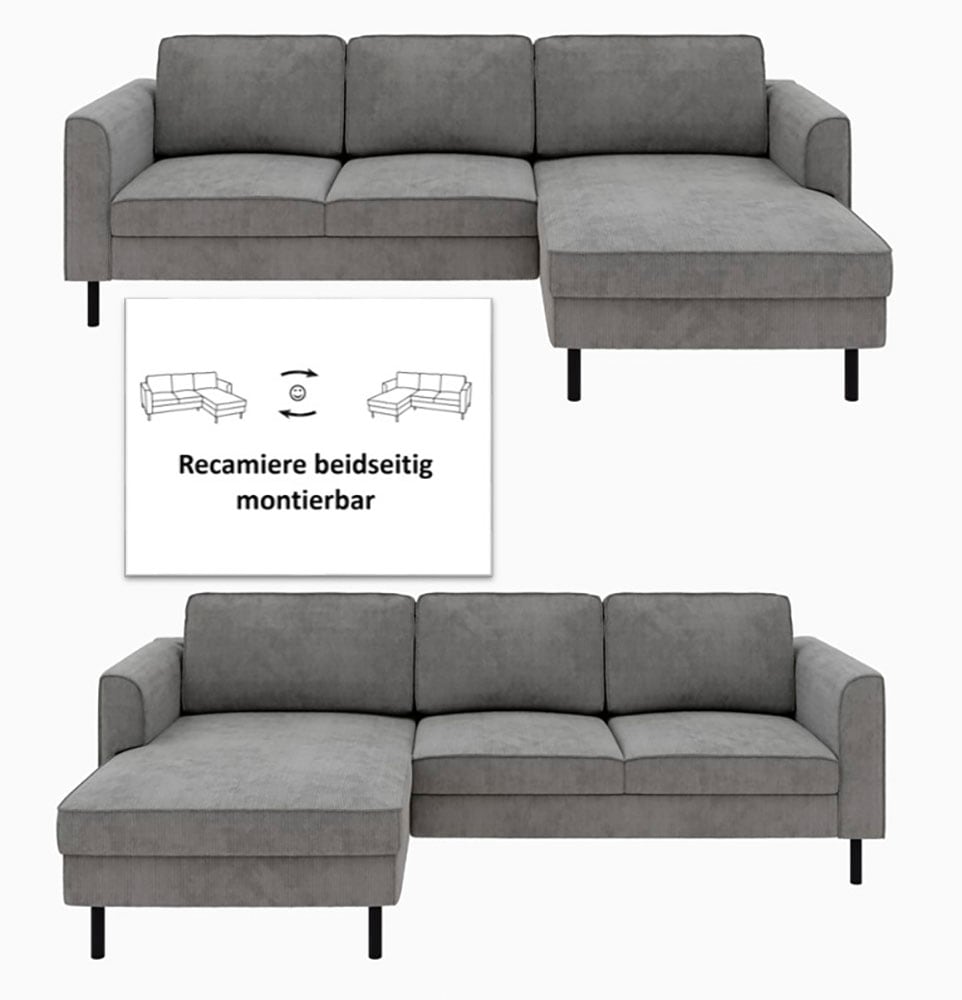 Home affaire Ecksofa »Booster Couch wahlweise mit Schlaffunktion und Bettkasten-auch in Cord«, Recamiere beidseitig montierbar, Sofa in L-Form, 232 cm
