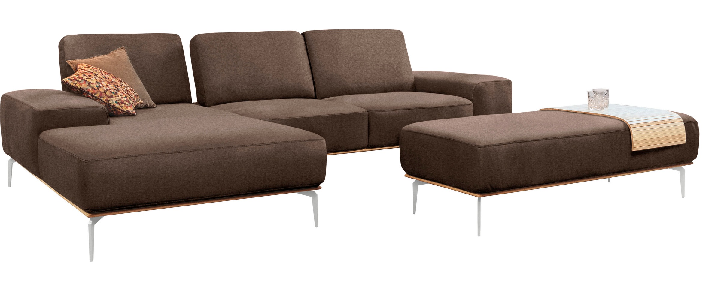 W.SCHILLIG Ecksofa »run, Designsofa mit tollem Sitzkomfort, bequem, L-Form«, mit elegantem Holzsockel, Füße in Chrom glänzend, Breite 319 cm