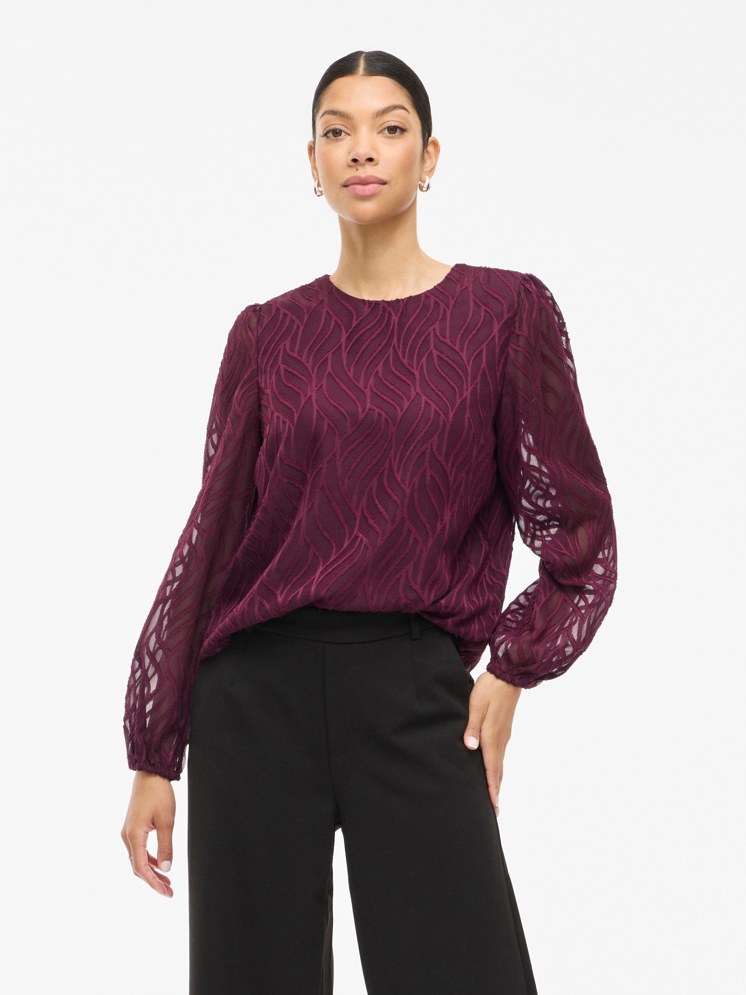 Vila Damen Blusenshirt »VIMIKA O-NECK L/S TOP - NOOS« in lila, Größe 42