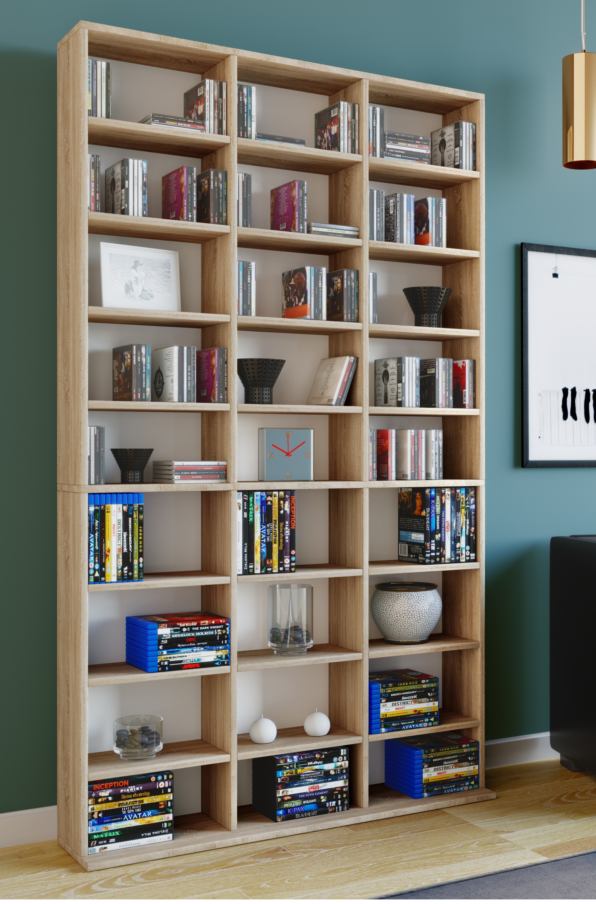 VCM Standregal »VCM Holzregal stehend | platzsparender CD-Schrank für 1080 CDs oder 504 DVDs | Maße: H. 181 x B. 102 x T. 23 cm | Elegantes DVD Regal stehend | Blu-Ray Regal | CD Regal Megosa XL«