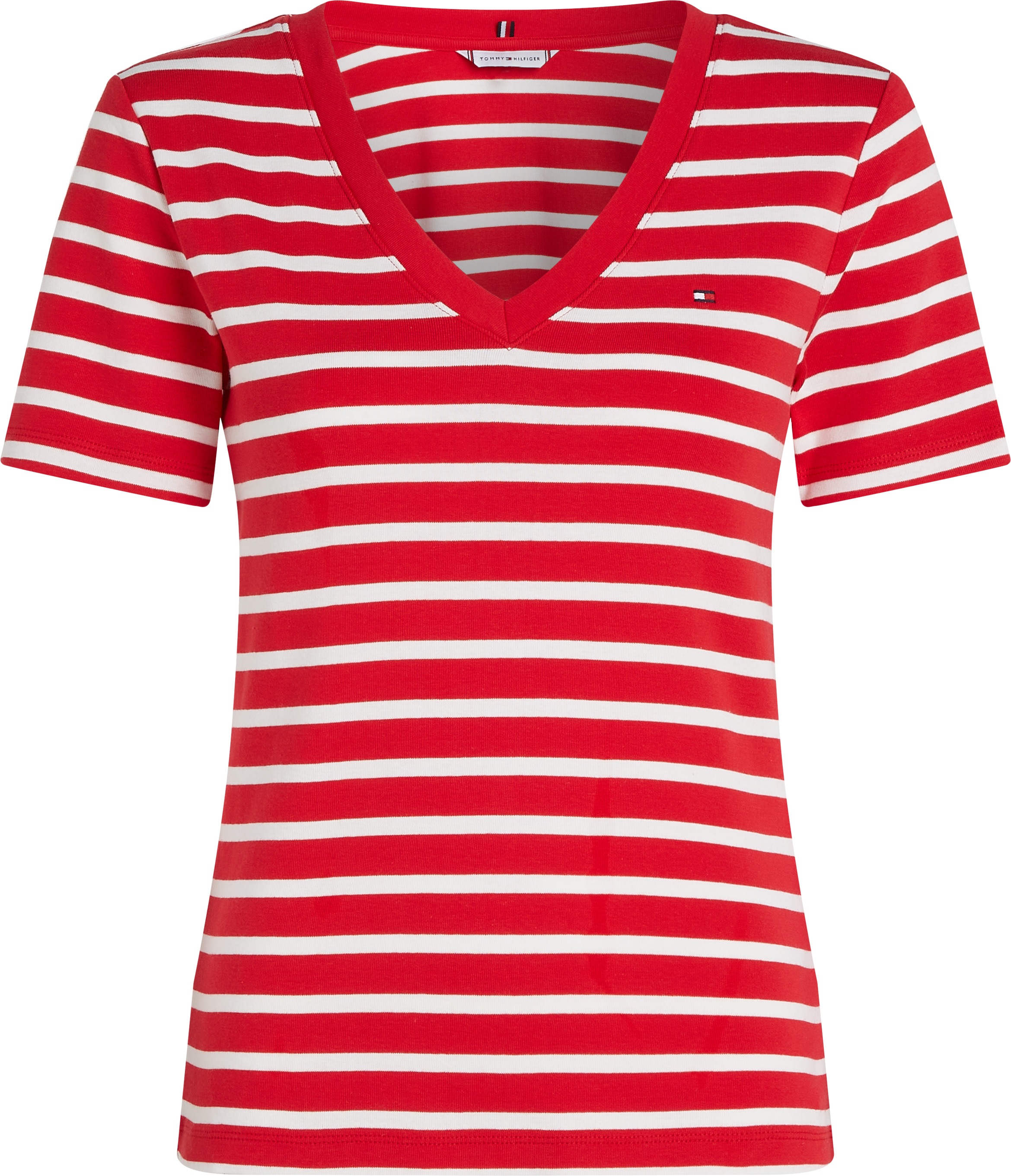 Tommy Hilfiger T-Shirt »SLIM CODY V-NK SS mit V-Ausschnitt und Streifen«, gestreift, casual, slim fit, Baumwolle, V-Ausschnitt