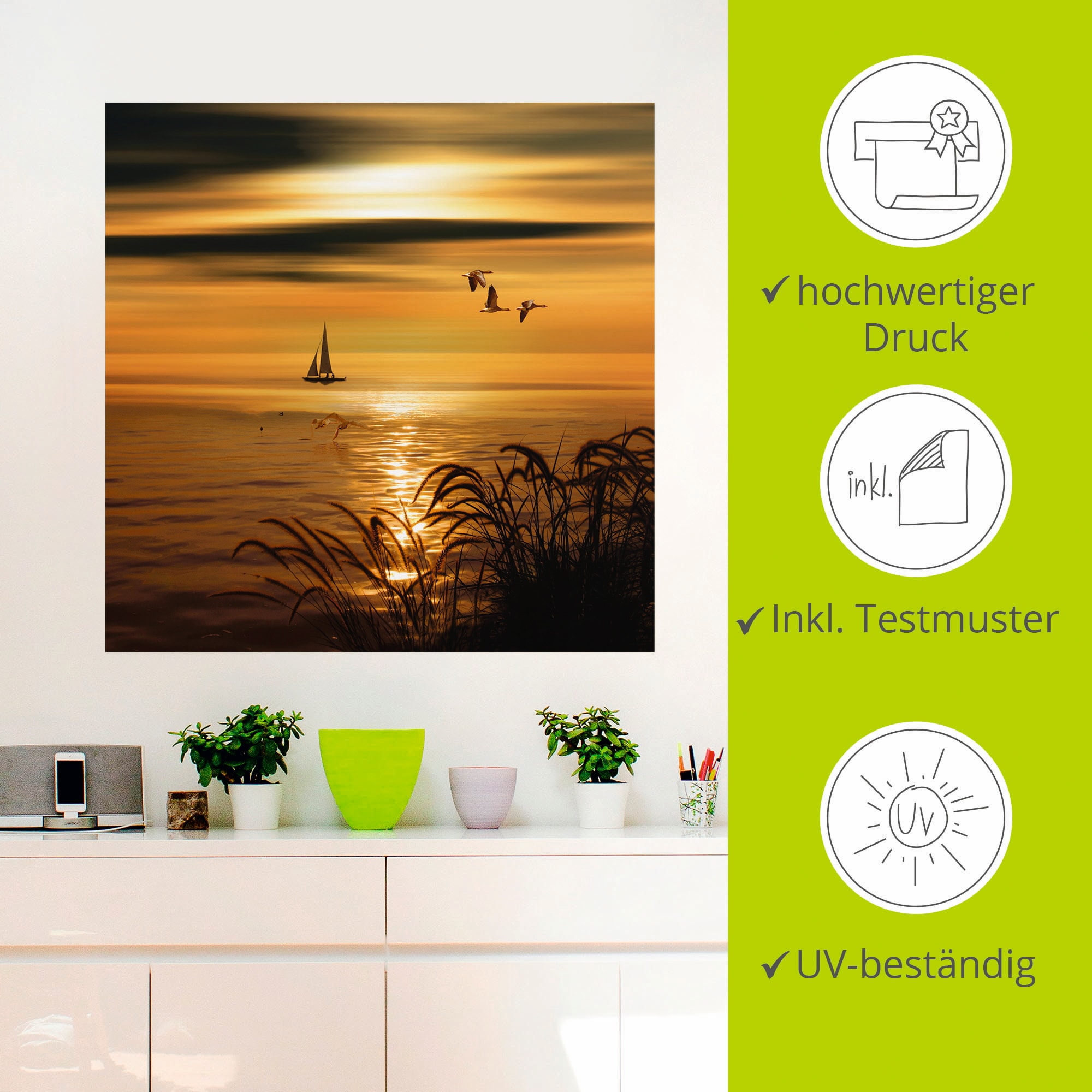 Artland Wandbild »Goldene See Impressionen«, Gewässer, (1 St.), als Leinwandbild, Wandaufkleber in verschied. Größen