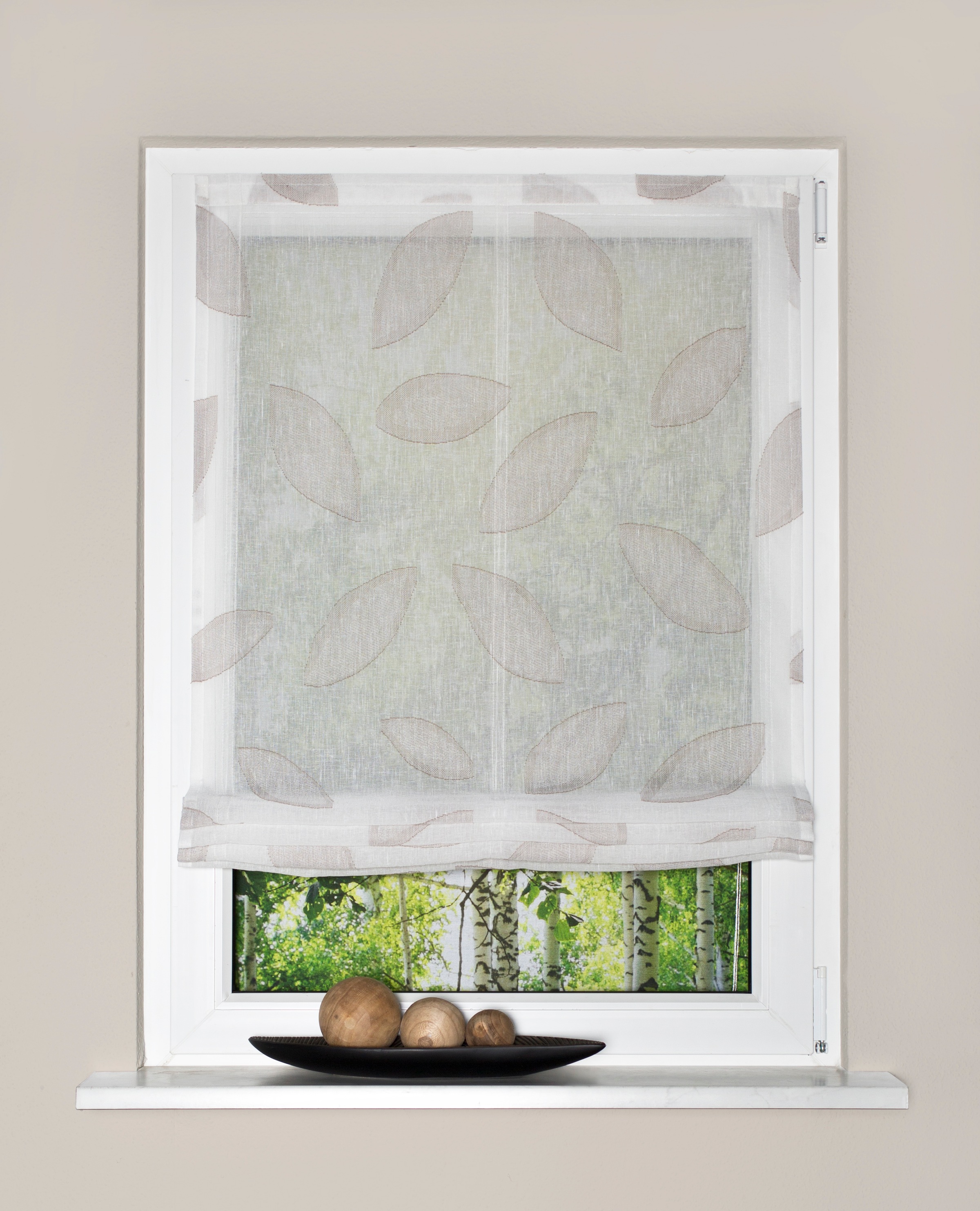 Home Wohnideen Raffrollo »MORAN« mit Klettband Raffrollo Leinenoptik, Scherlimusterung in grau