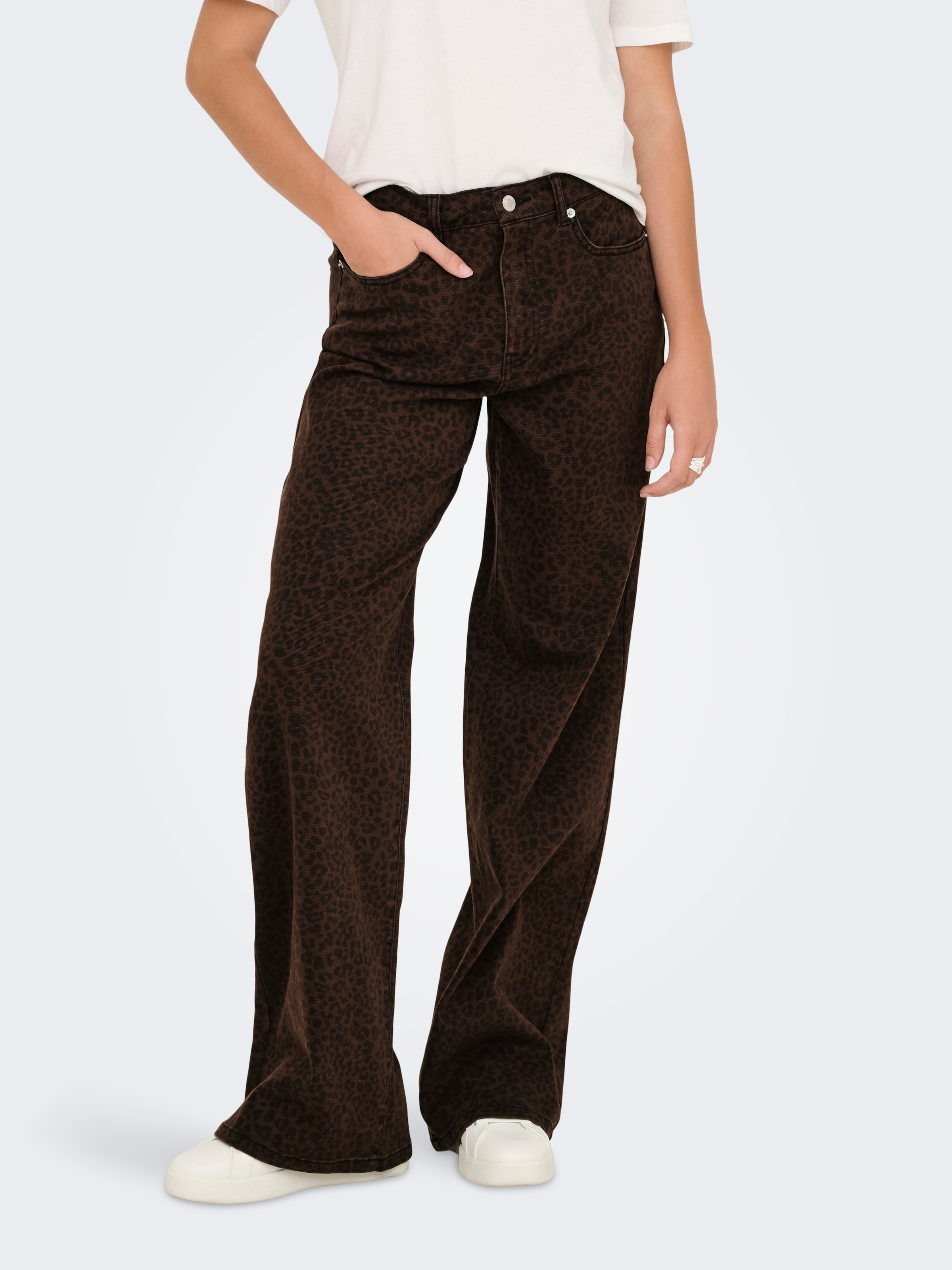ONLY High-waist-Jeans »ONLMADISON HW WIDE ANIMAL PANT CC PNT« Baumwollmischung