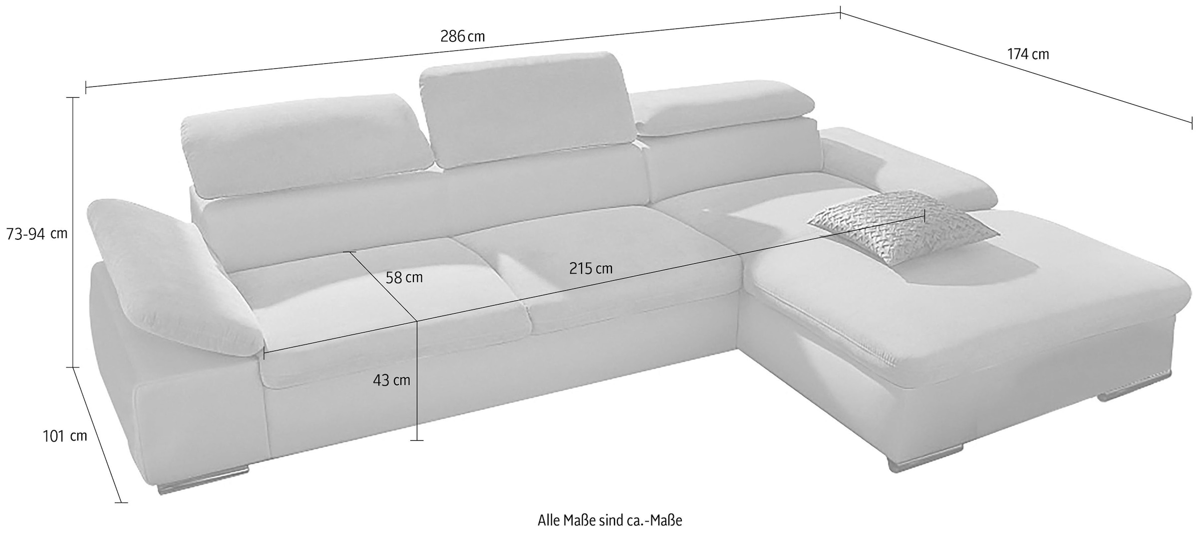 sit&more Ecksofa »Valantine L-Form, B: 286 cm«, mit Arm- & Kopfteilverstellung, optional mit Bettfunktion