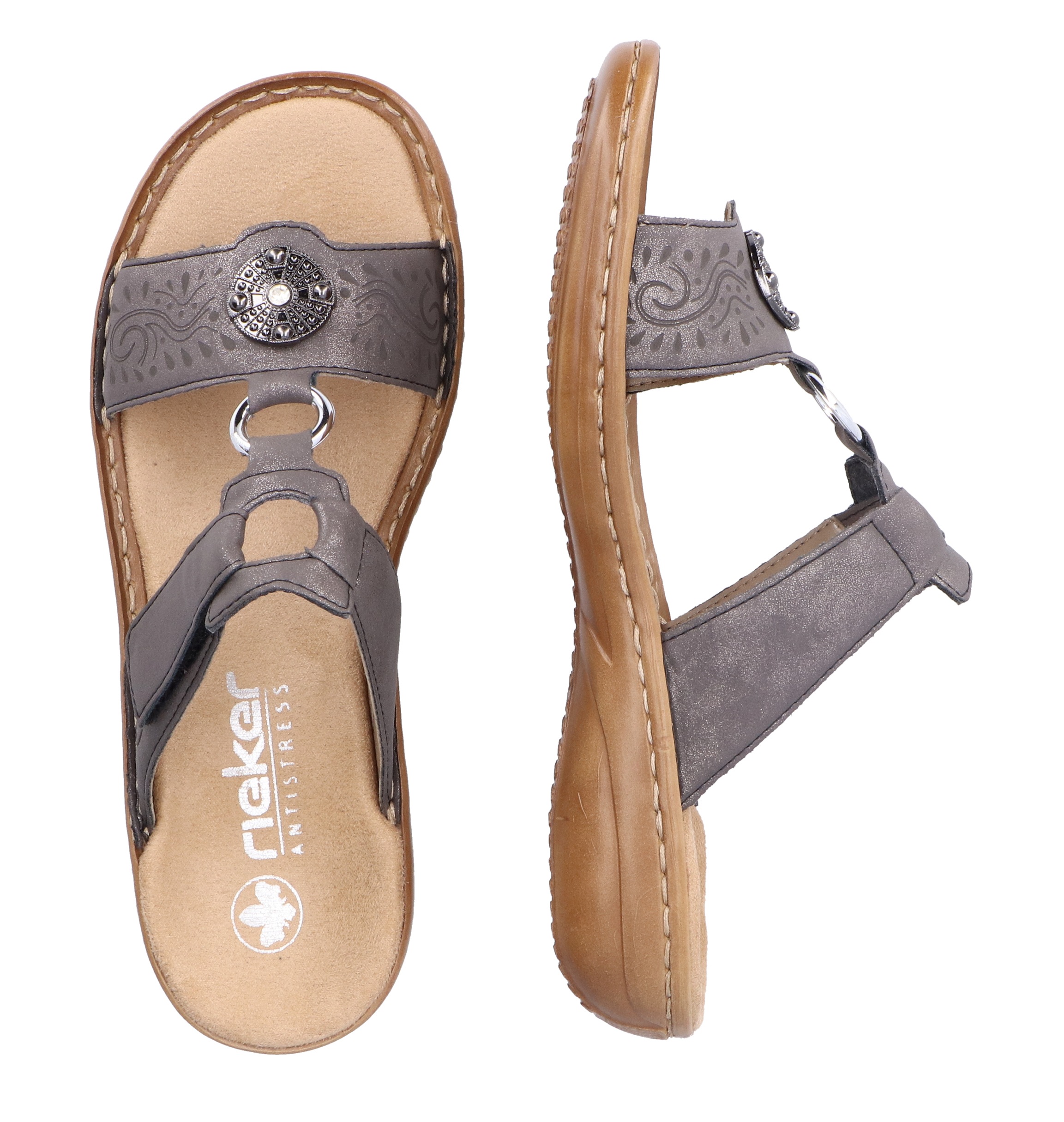 Rieker Pantolette, Keilabsatz, Sommerschuh, Schlappen Mit Schmuck-Applikation