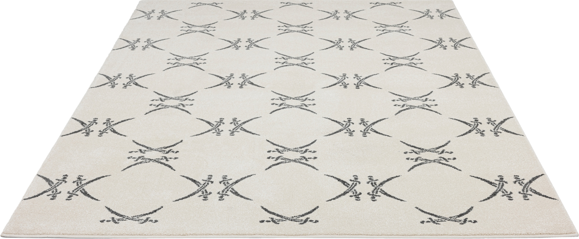 Sansibar Teppich »Heide SA-037« rechteckig 10 mm Höhe modernes Design, mit Motiv: gekreuzte Säbel, Wohnzimmer