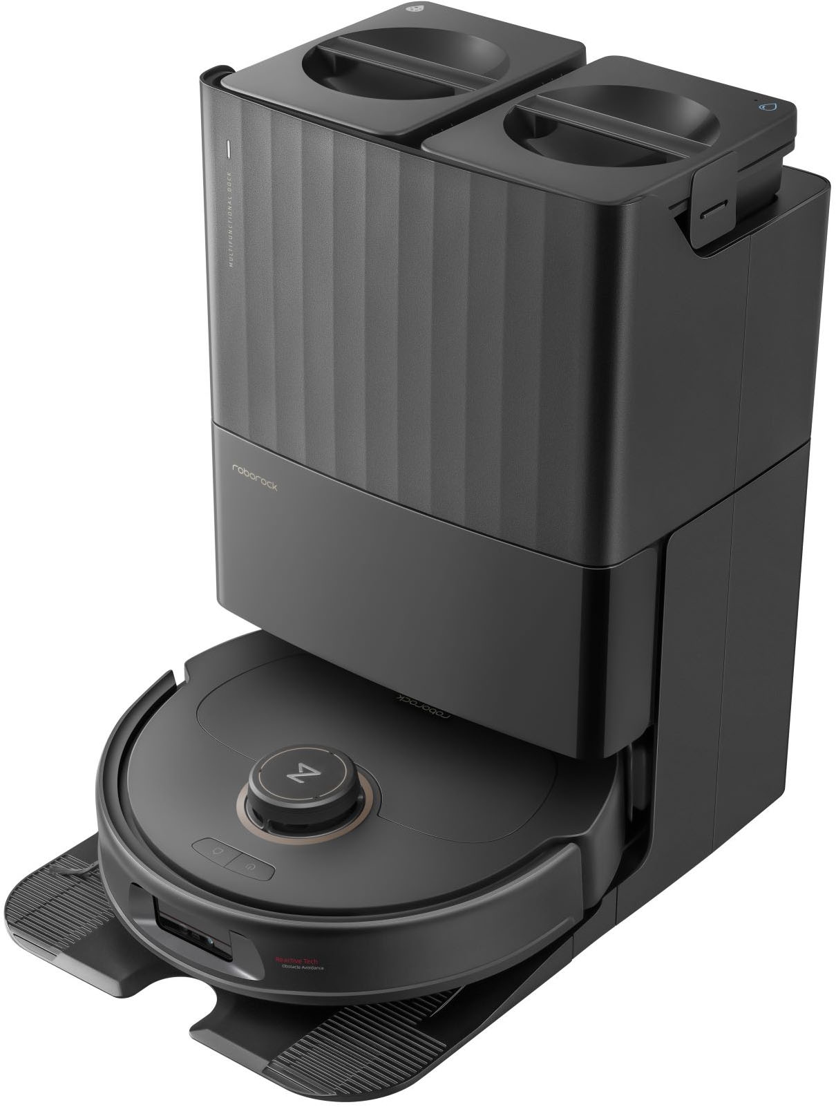 Roborock Saugroboter »mit Wischfunktion Roborock QREVO MaxV Black, FlexiArm Design,«, Reactive AI Hinderniserkennung, 7.000 PA HyperForce