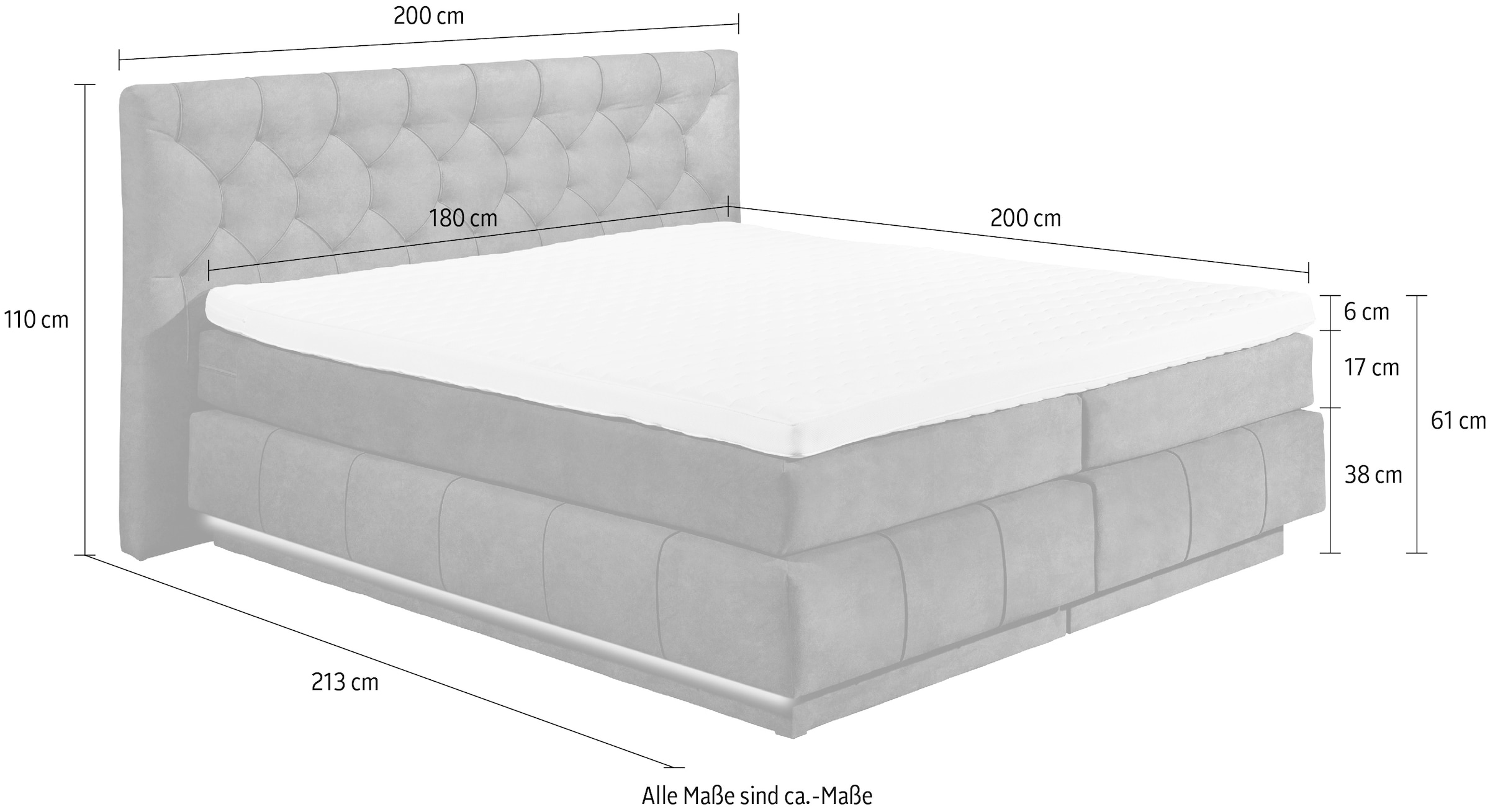 ED EXCITING DESIGN Boxspringbett »Florenz«, inkl. zwei schwebenden Bettkästen, wahlweise mit LED-Leiste