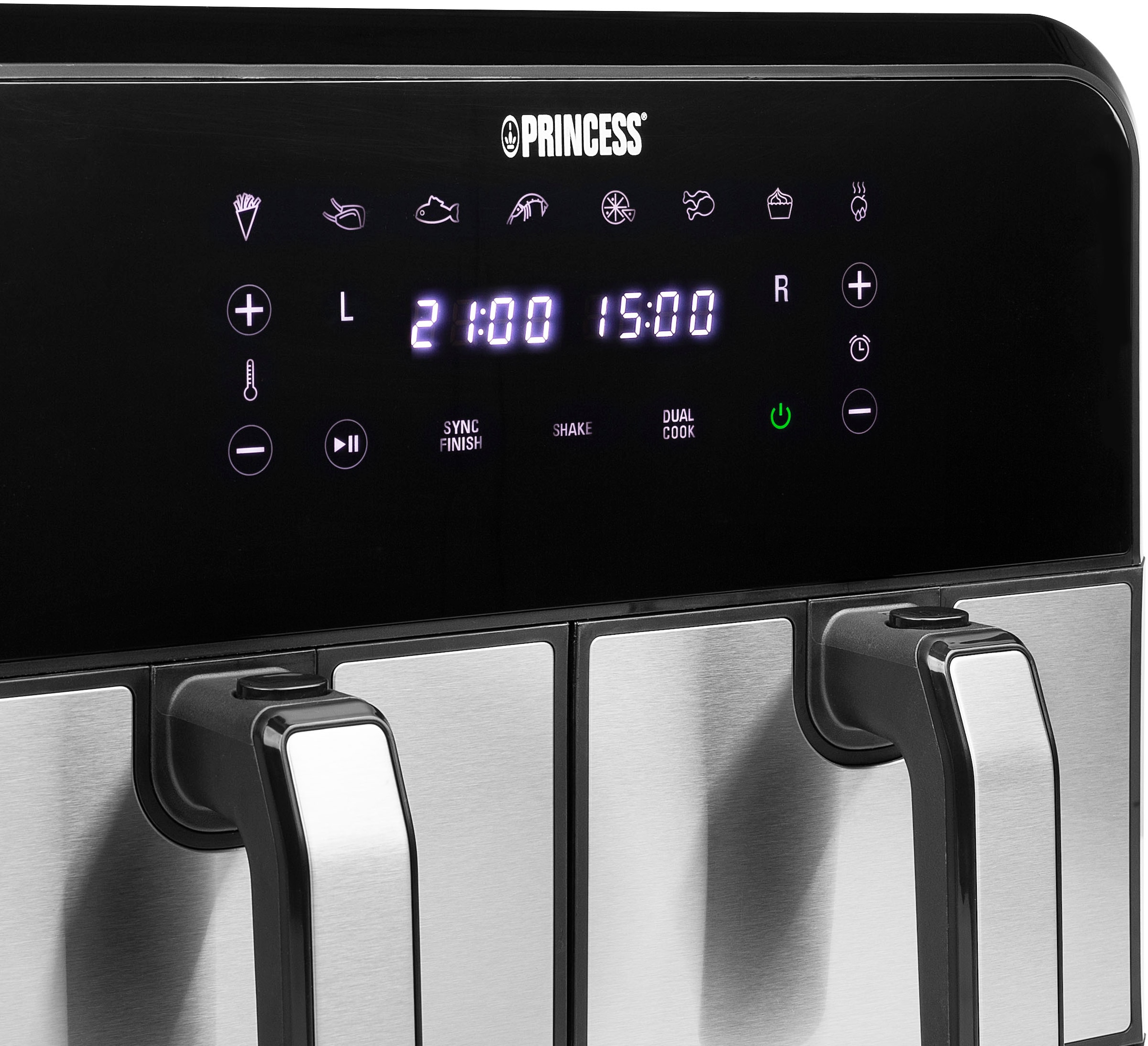PRINCESS Heißluftfritteuse »Doppel-Heißluftfritteuse 182074«, 2400 W, Temperaturbereich 80-200 °C, Braten ohne Öl, Schnelle Luftumwälzung