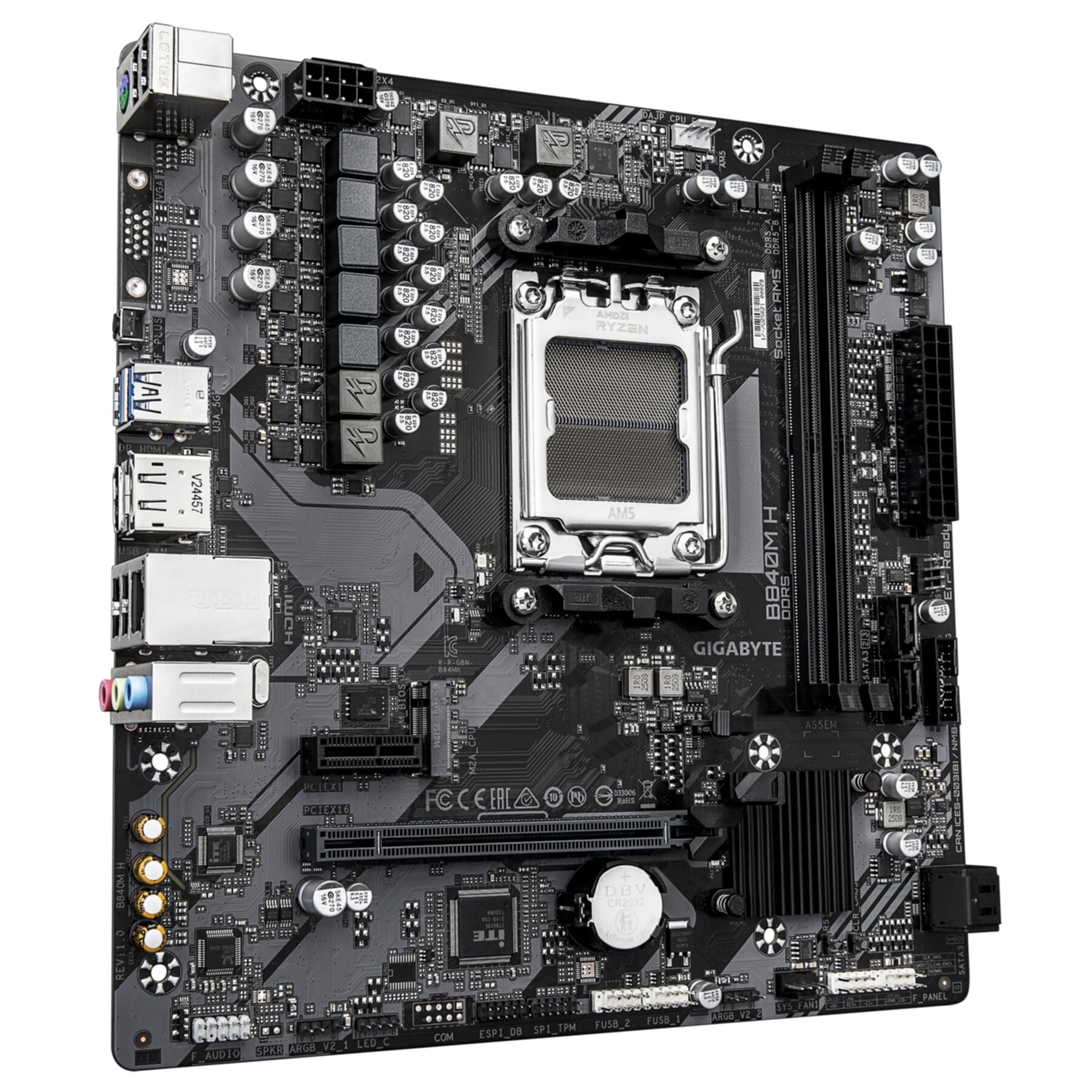 Gigabyte Mainboard »B840M H Mainboard - AMD Ryzen 9000 CPUs, 5+2+2 Phasen VRM, bis zu 7200«