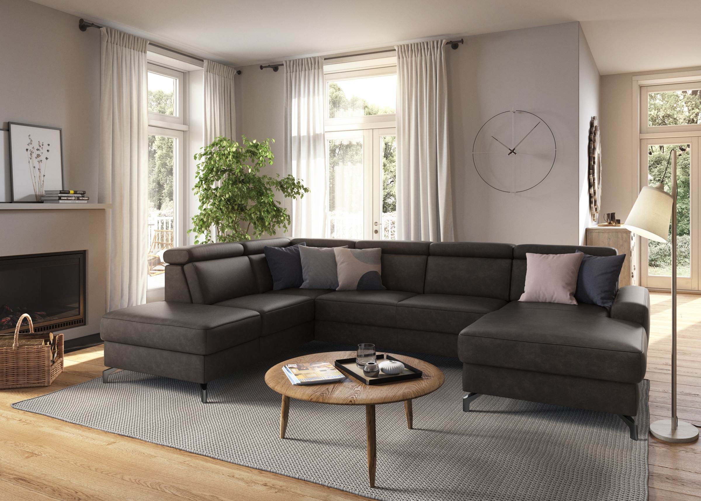 sit&more Wohnlandschaft »Scarlett U-Form«, inklusive Kopfteilverstellung, wahlweise mit Bettfunktion, Bettkasten