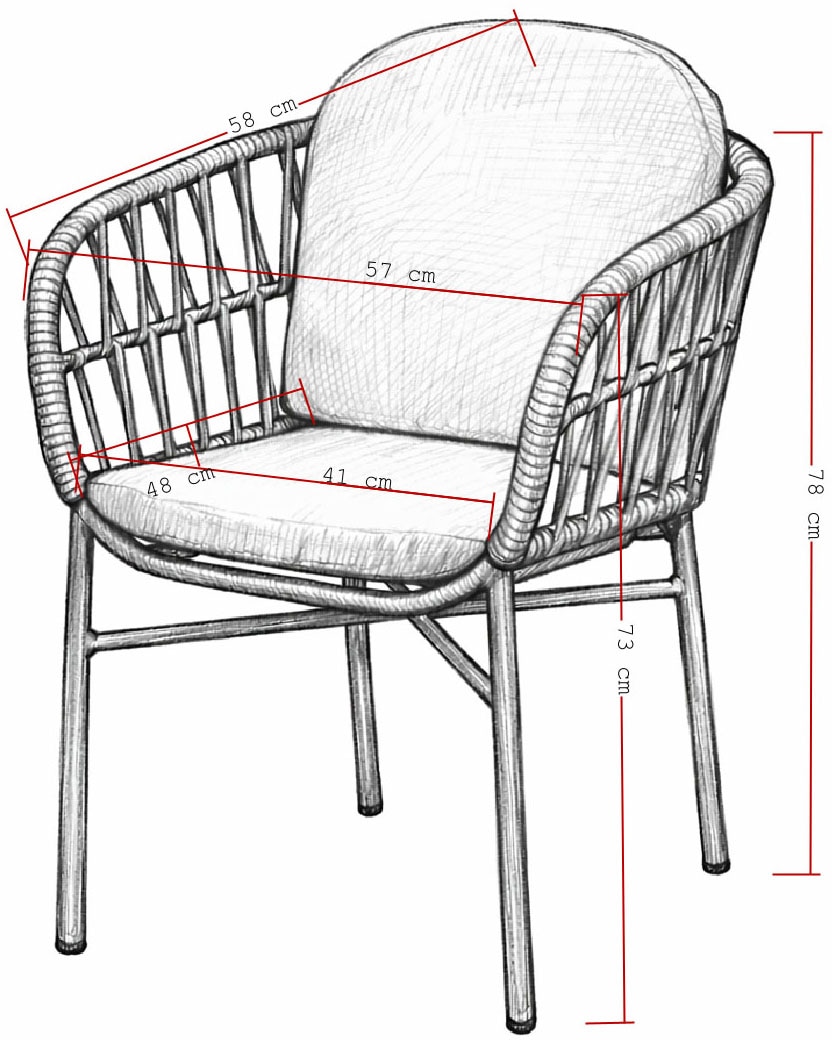 Destiny Garten-Essgruppe »COMO SAN MARINO 4 Se + Tisch OV 180x90cm grau/ anthrazit« Set,  Aluminium, Rope, Polywood