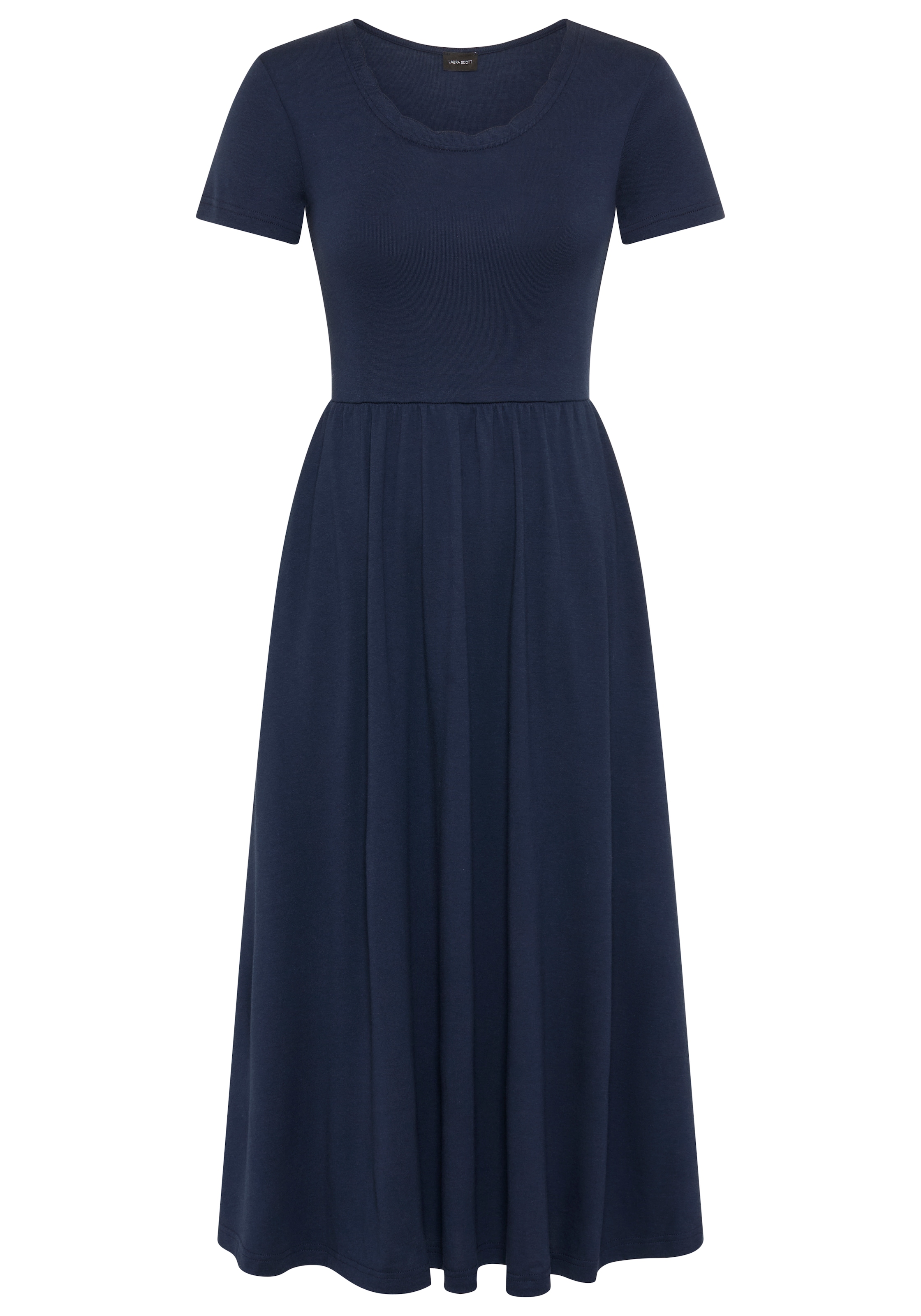 Laura Scott Midikleid wadenlanger Schnitt, aus Baumwolle und Modal, Kurzarm, figurbetont