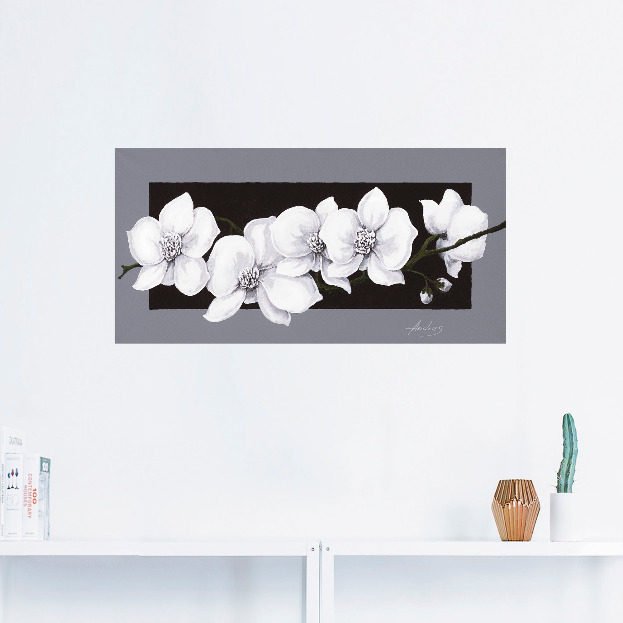 Artland Wandbild »Weiße Orchideen auf grau«, Blumen, (1 St.), als Alubild, Outdoorbild, Leinwandbild, Poster, Wandaufkleber