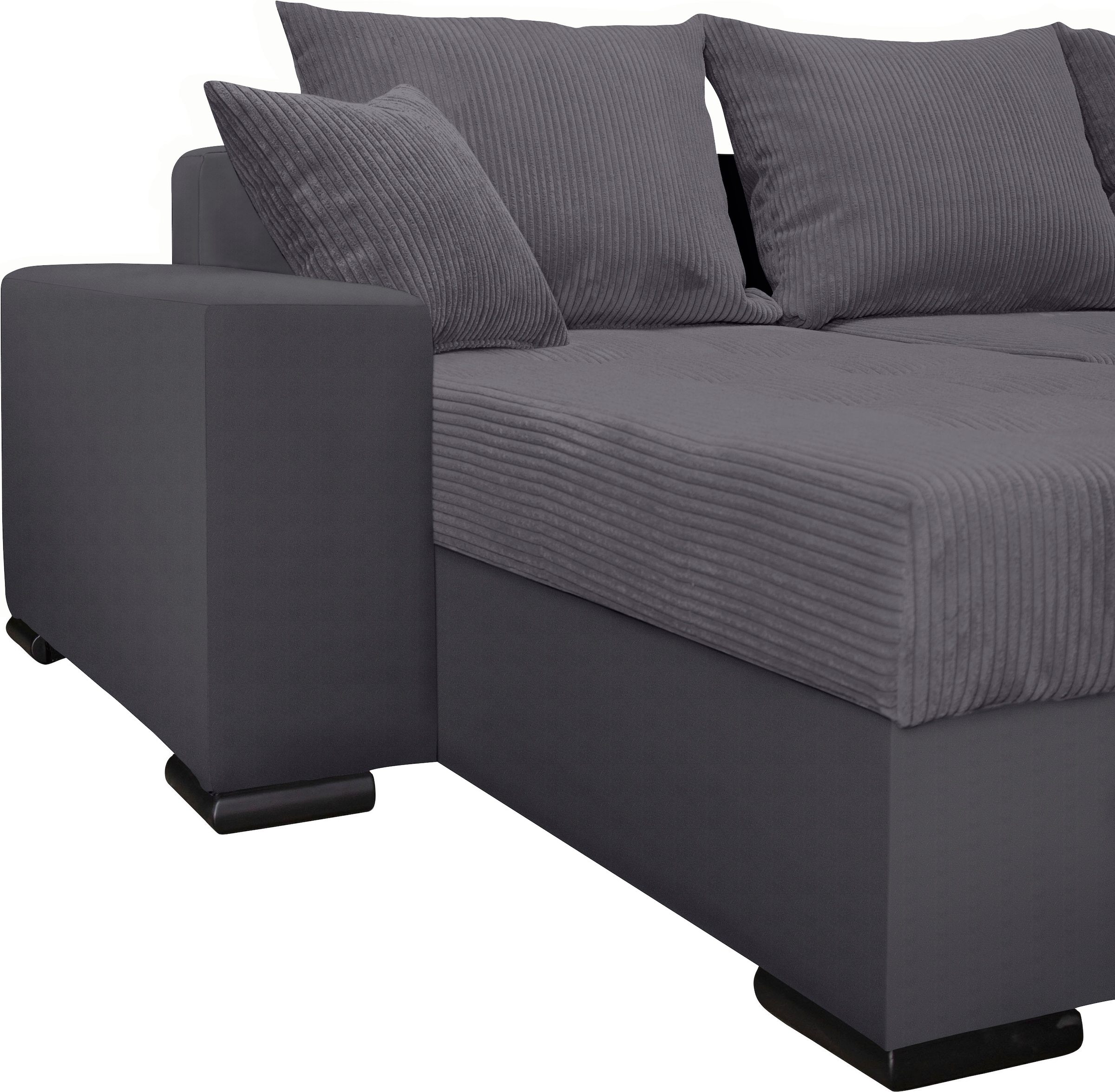 COLLECTION AB Wohnlandschaft »XL-Josy U-Form, Breite 313 cm, Cord-/Mix«, inkl. Bettfunktion, Bettkasten, mit 4 gleich großen Rückenkissen