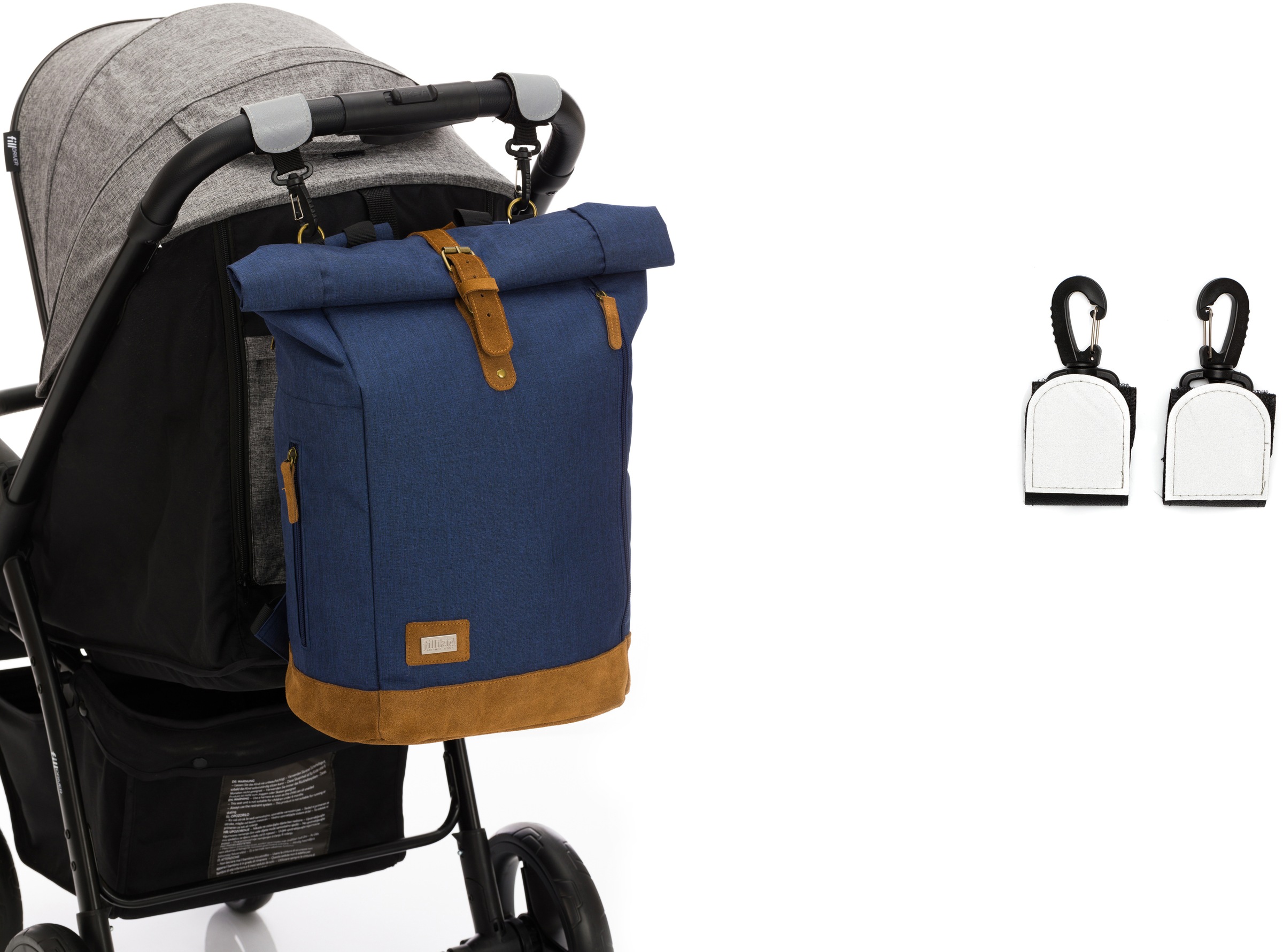 Fillikid Wickelrucksack »Rolltop Berlin, navy melange«, Reflektoren, inkl. Wickeltunterlage