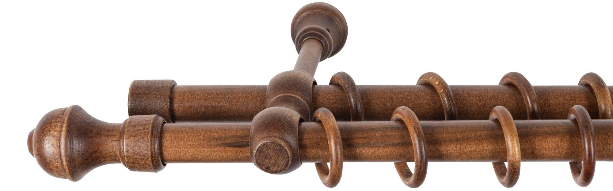SN DECO GROUP Gardinenstange »Ares«, 2 läufig-läufig, Fixmaß, 28 mm, Holz, verschiedene Längen und Farben, Komplettset