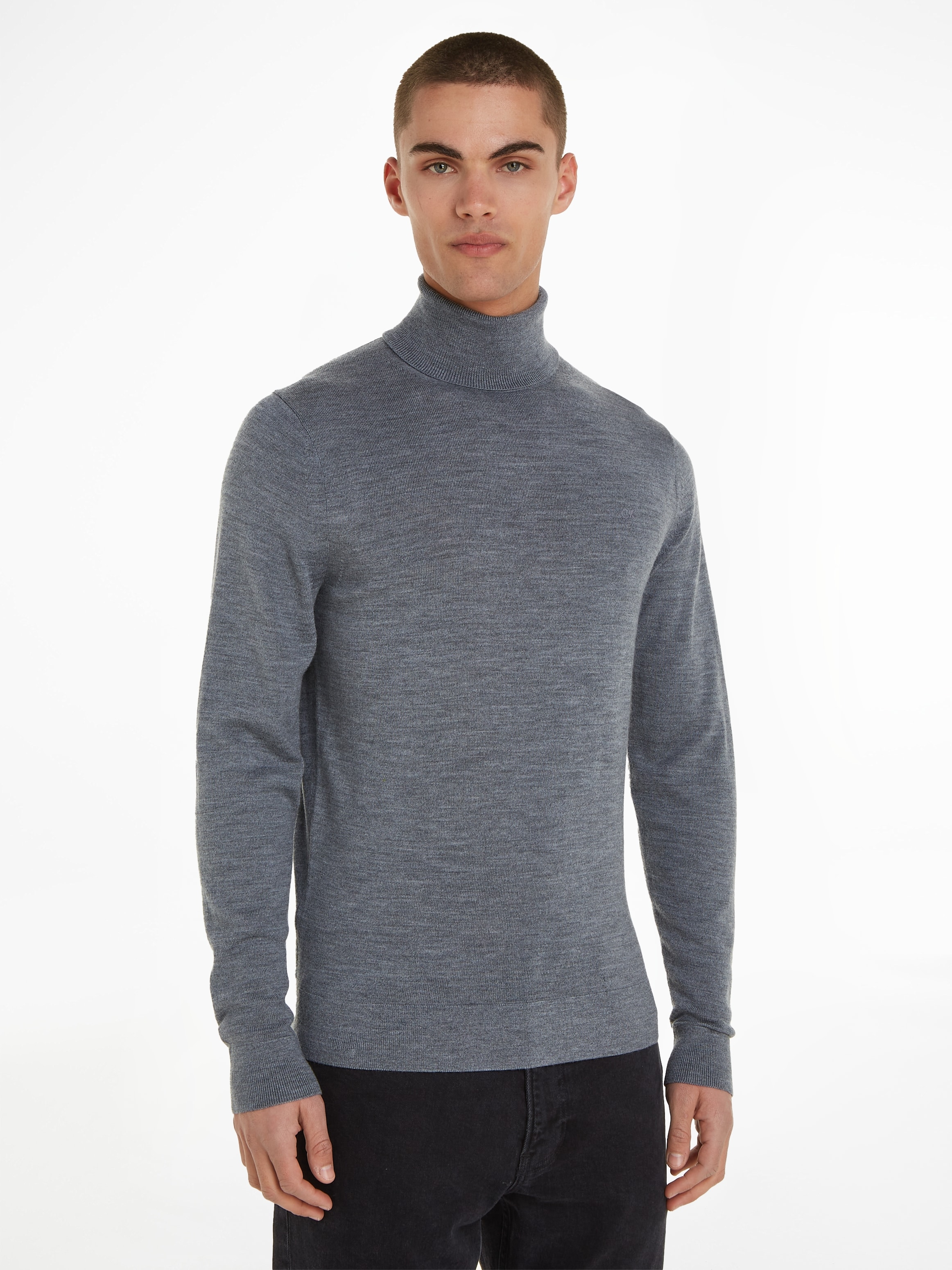 Calvin Klein Rollkragenpullover »SUPERIOR WOOL TURTLE NECK«, mit Logostickerei