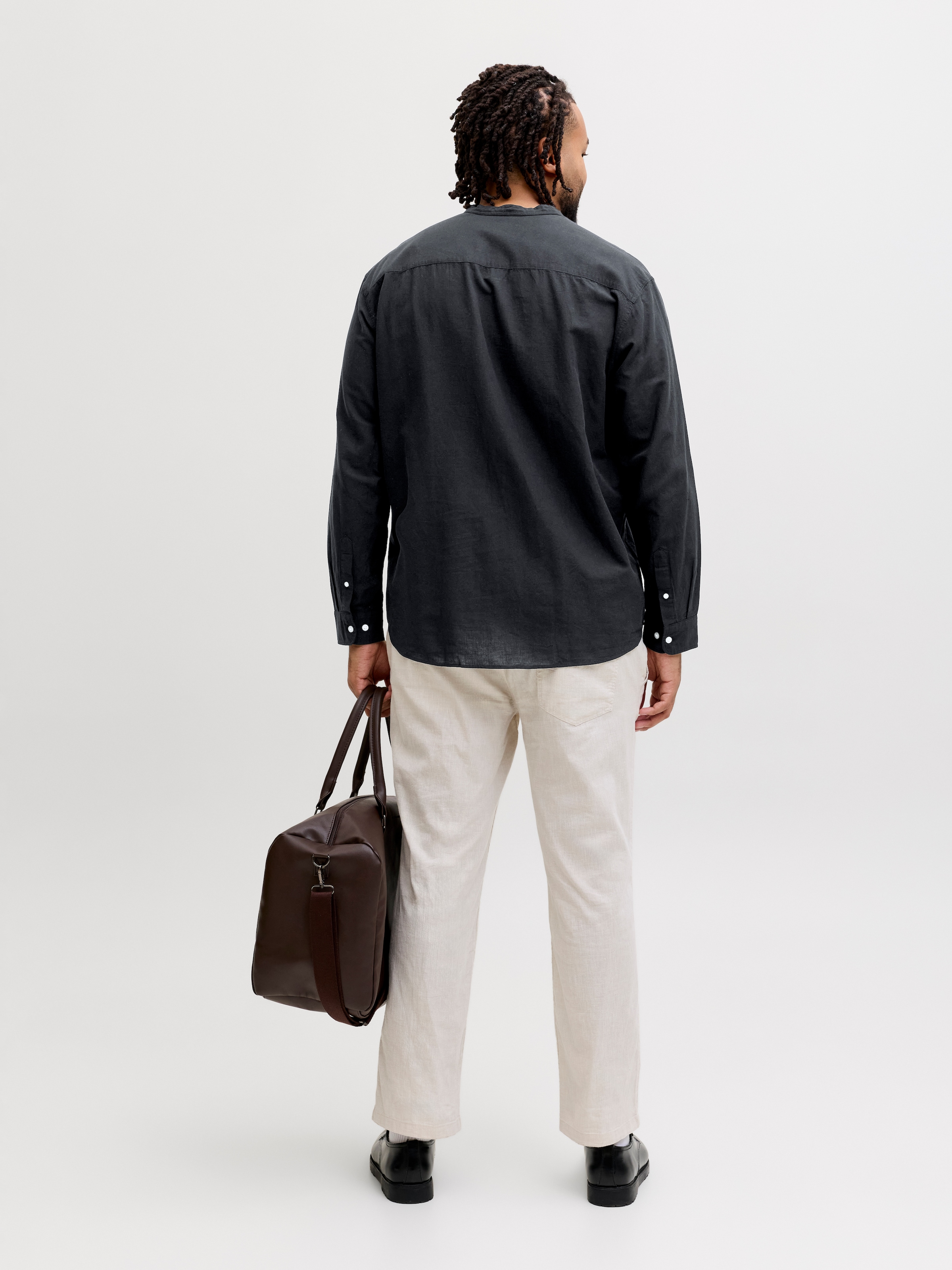 Jack & Jones PlusSize Langarmhemd »JJEBREEZE LINEN BLEND BAND SHIRT L PLS« mit Stehkragen