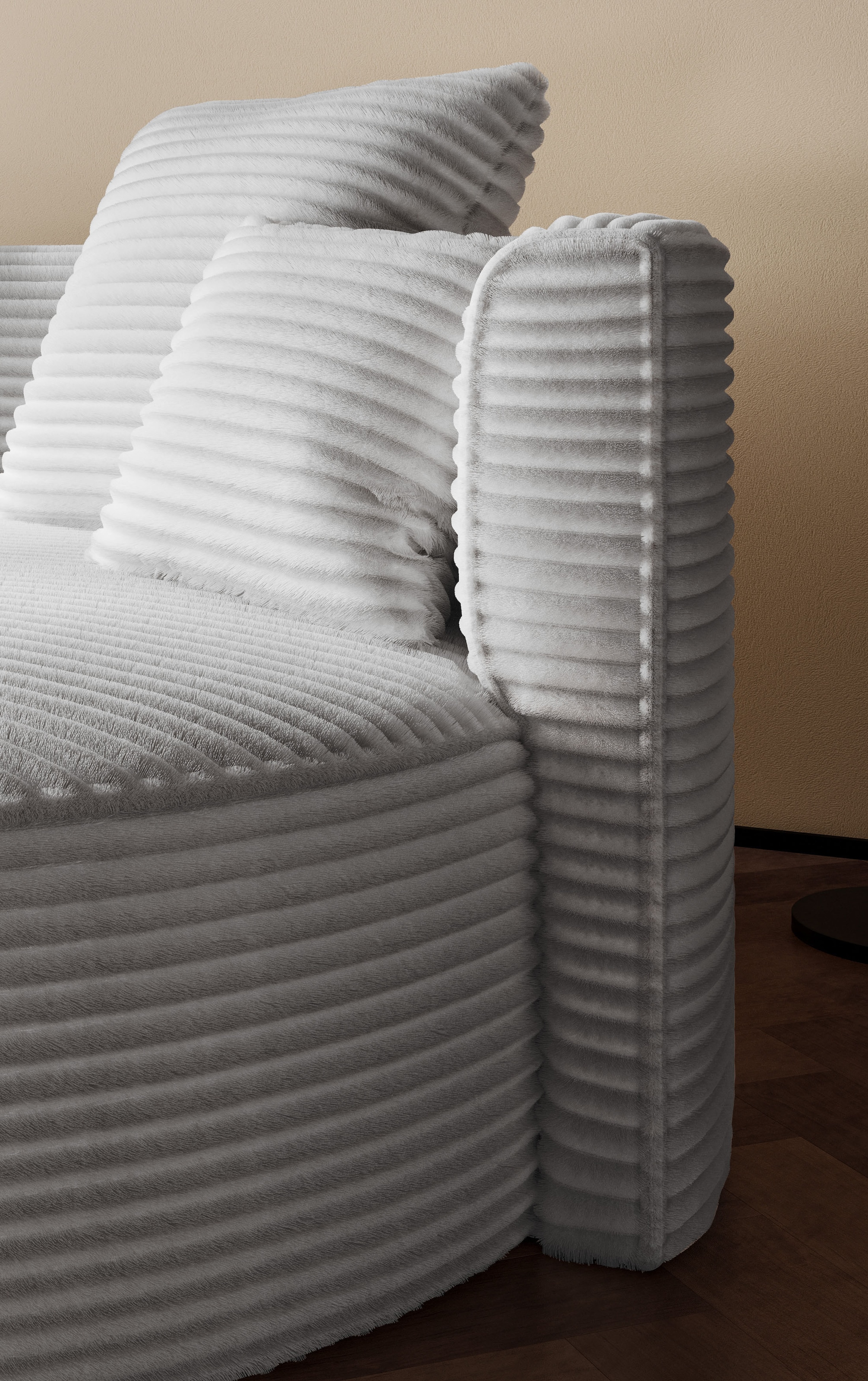 LeGer Home by Lena Gercke 2,5-Sitzer »ISALIE, rundes Loungesofa, mit Kissen, perfekt gepolstert«, moderne Stoffe, mit 4 Zierkissen, extra große Sitzfläche