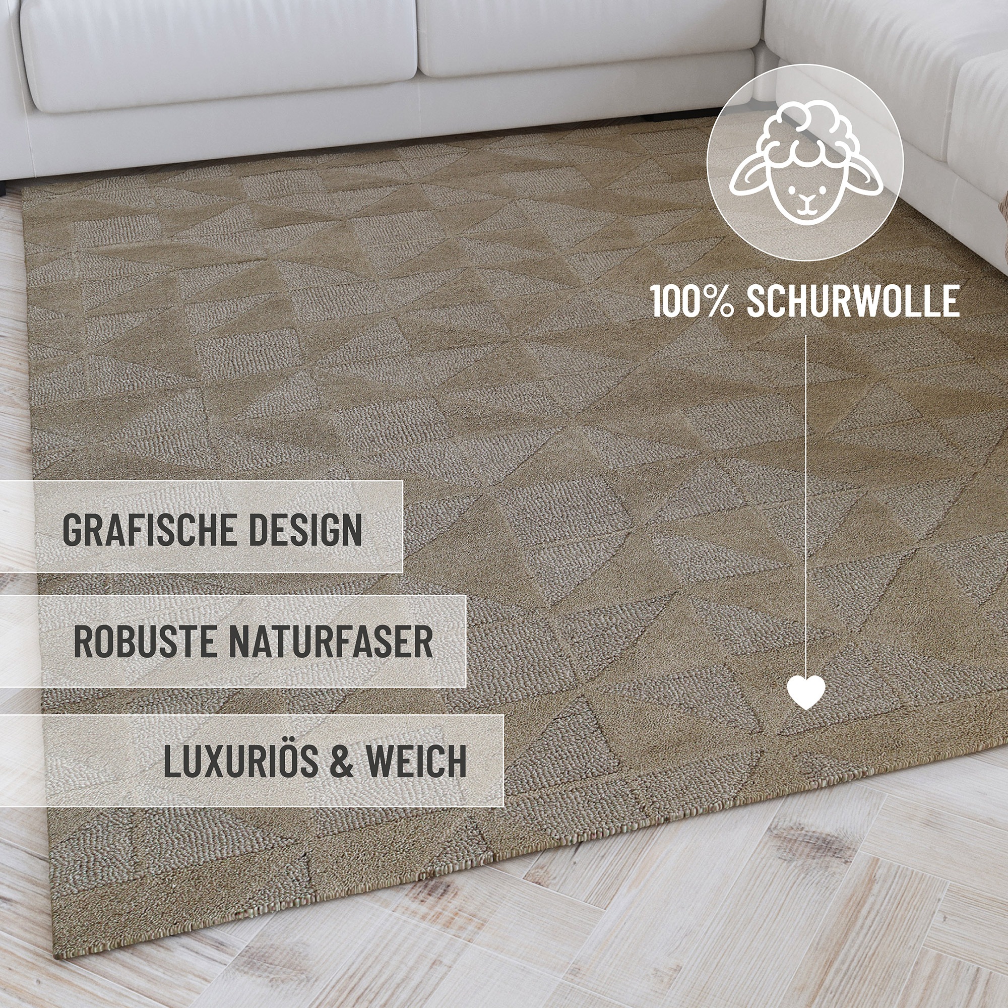 Wecon home Wollteppich »Hamptons THIRTYSEVEN«, rechteckig, 15 mm Höhe, Läufer, Schurwolle, Kurzflor, Wohnzimmer, elegant, geometrisch