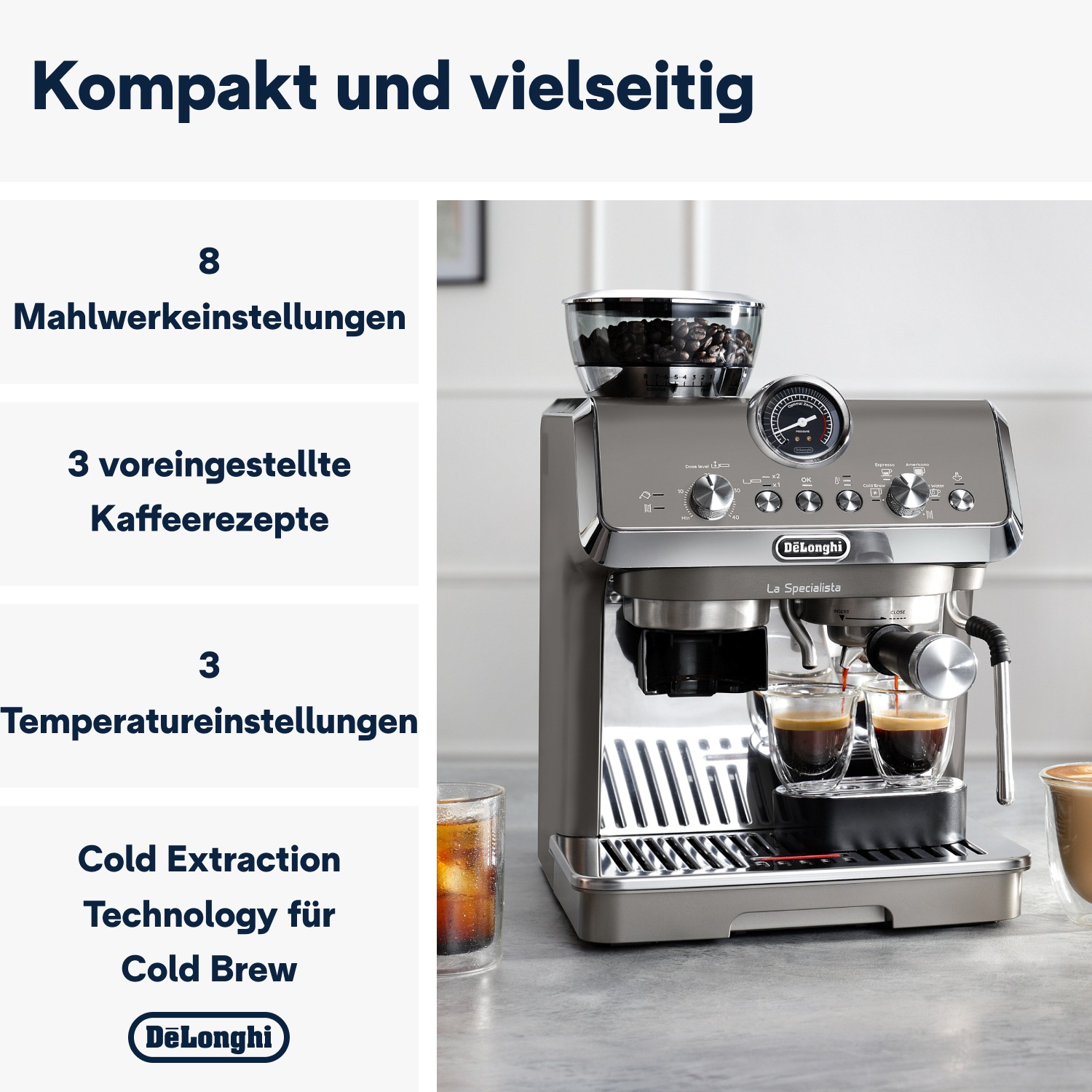 De'Longhi Espressomaschine »LA SPECIALISTA ARTE EVO COLD BREW 8004399027190« 8 Mahlgrade, 3 Temperatureinstellungen & Cold Brew inkl. Barista Kit