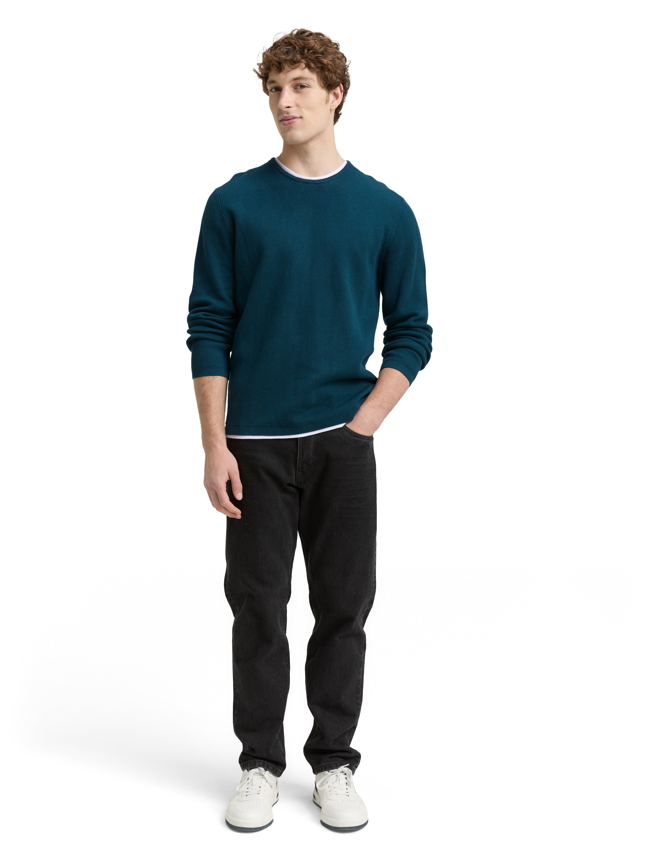 TOM TAILOR Denim Strickpullover, mit 2-in-1 Ausschnitt