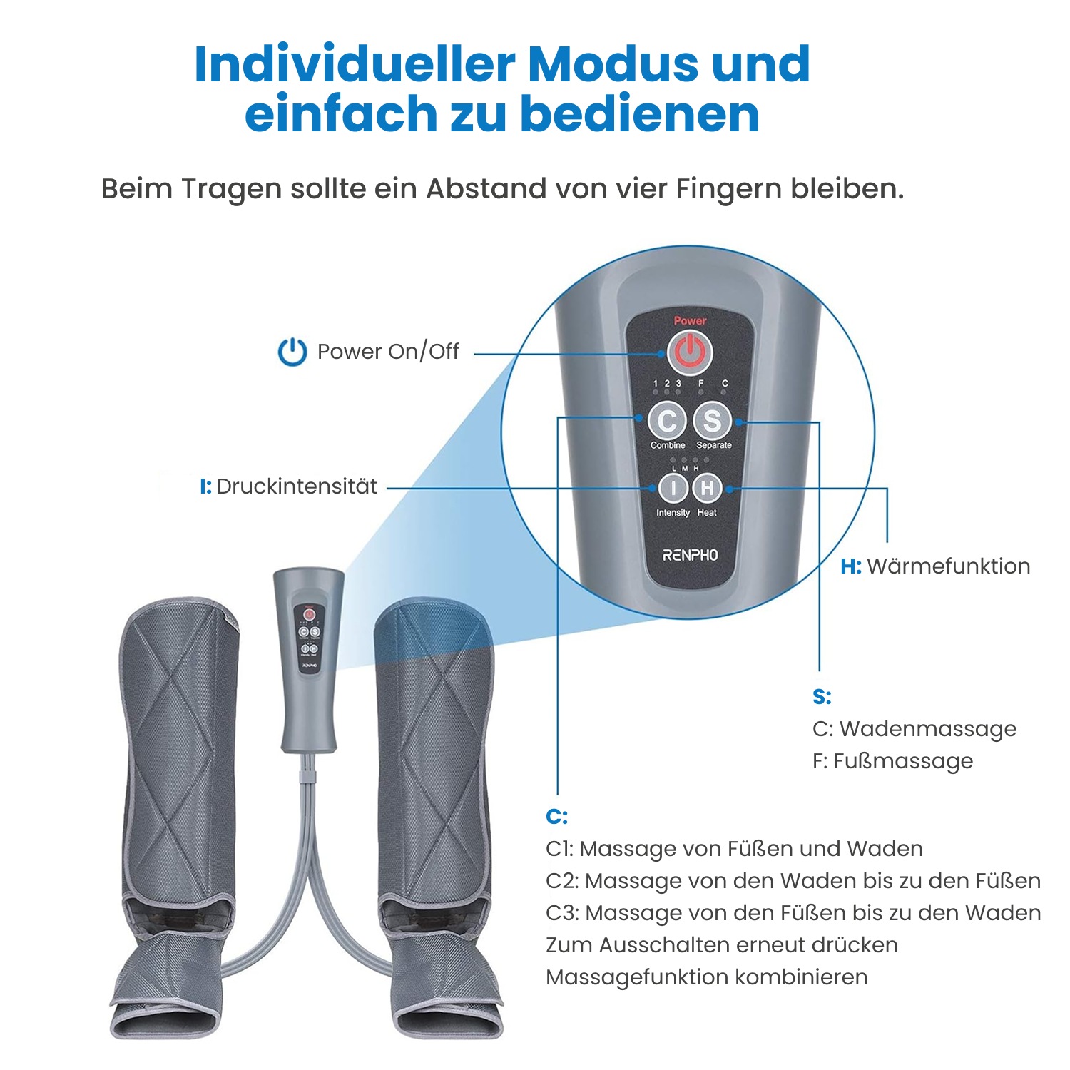 Renpho Fußmassagegerät »Aeria Elementary Thermal« Luftdruck für Beine/Füße, Wärme, 5 Modi, Memory, Fernbedienung