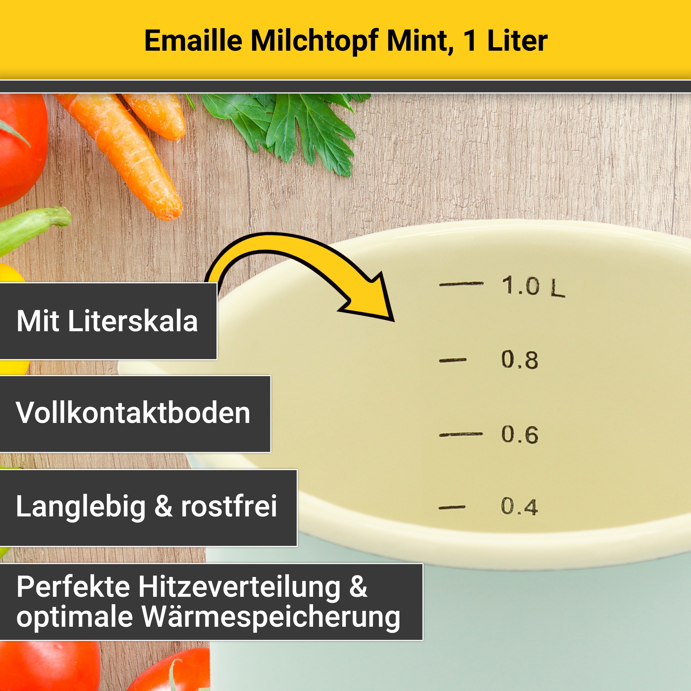 Krüger Milchtopf, Emaille, (1 tlg.), Literskala, 1 Liter, für Induktions-Kochfelder geeignet