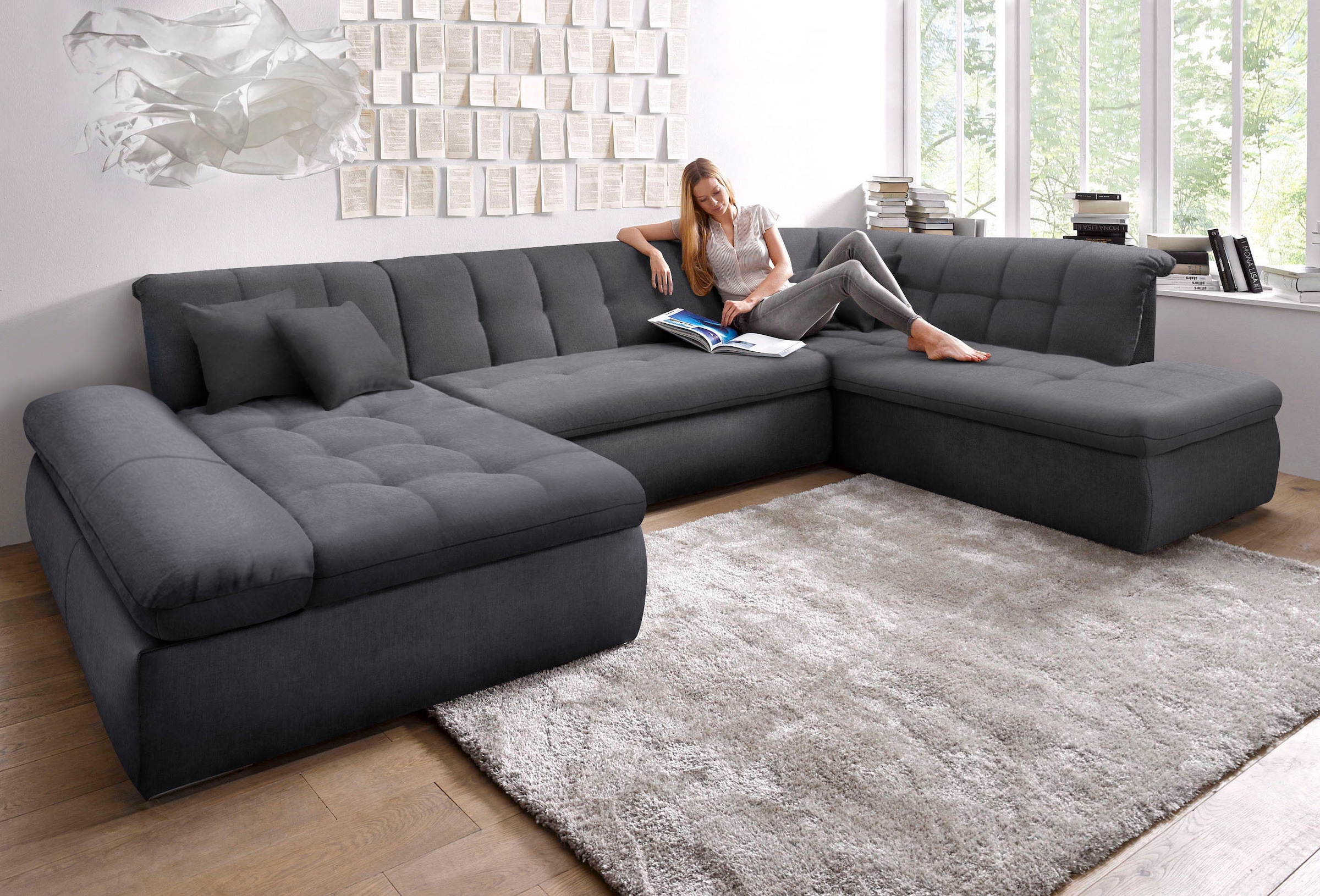 DOMO collection Wohnlandschaft »Moric Luxus incl. Zierkissen«, U-Form, bis 140kg pro Sitzplatz belastbar, XXL B/T/H: 353/216/80 cm